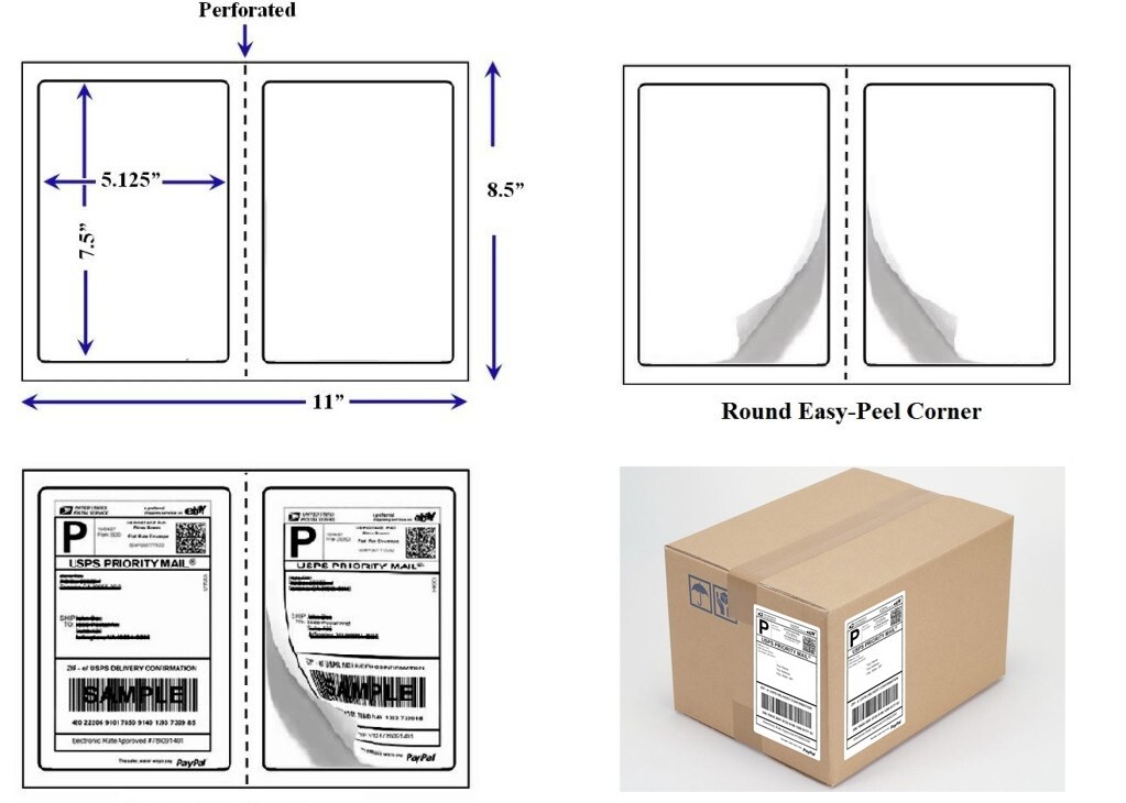 Perforated Round Corner 1500 half sheet 7.5″ x 5.125″ Shipping Labels LUCKYLEO