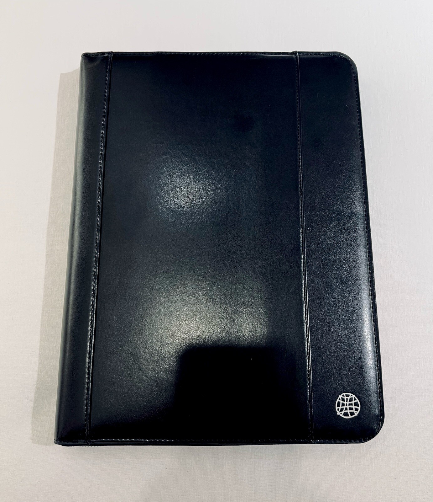Global Views Work Folio A5 Premium Leather Portfolio Zipper Closure Black New
