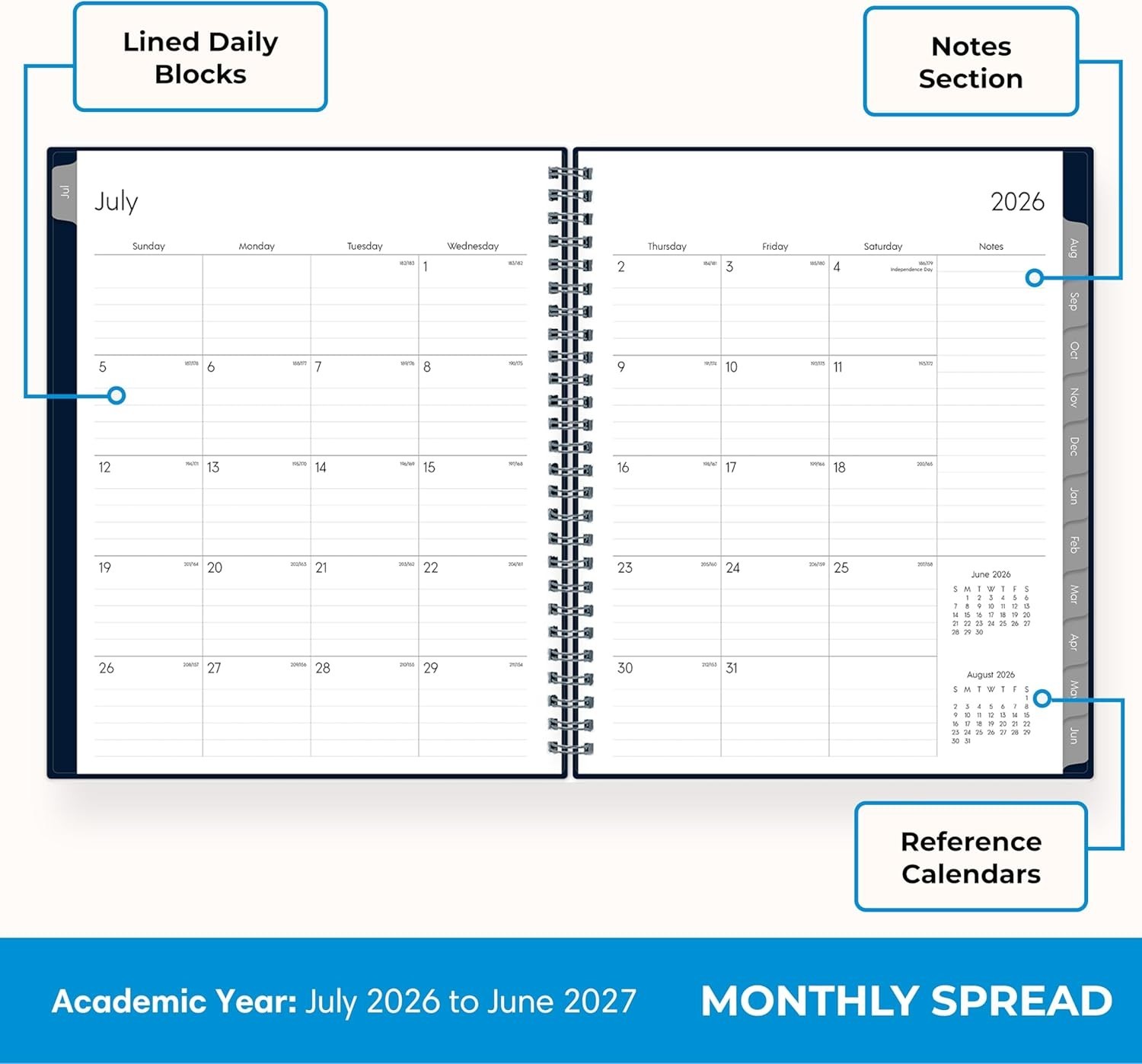 NEW 2026-2027 Weekly and Monthly Academic Year Planner Calendar, July 2026