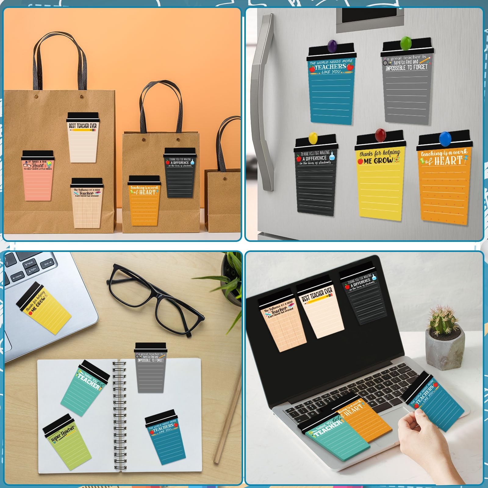 60 Set/180 Pcs Teacher Appreciation Gifts Bulk Coffee Cup Notepad Sticky Note…