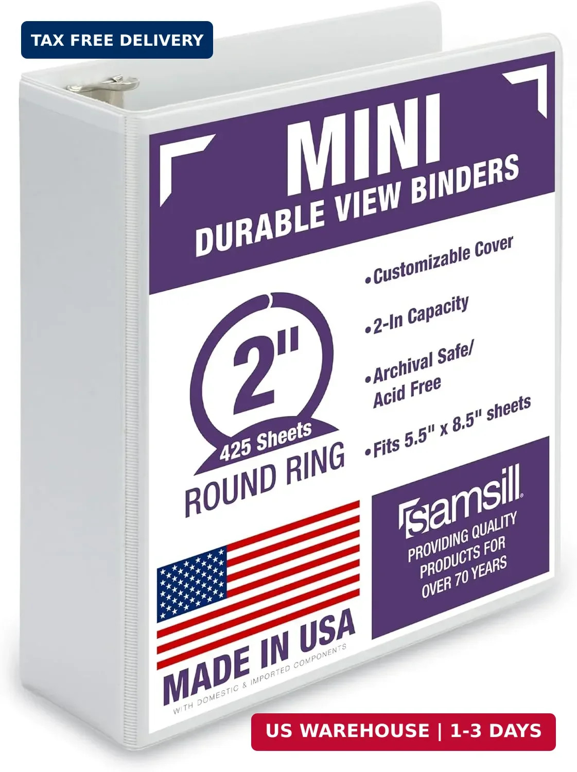 Samsill Economy 2 Inch Mini 3 Ring Binder, Round Ring Binder, Holds 5.5 x 8.5 In