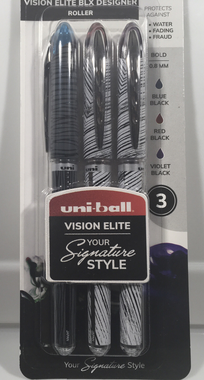 BOLD uni-ball Vision Elite BLX Designer Roller BLUE BLACK RED BLACK VIOLET BLACK