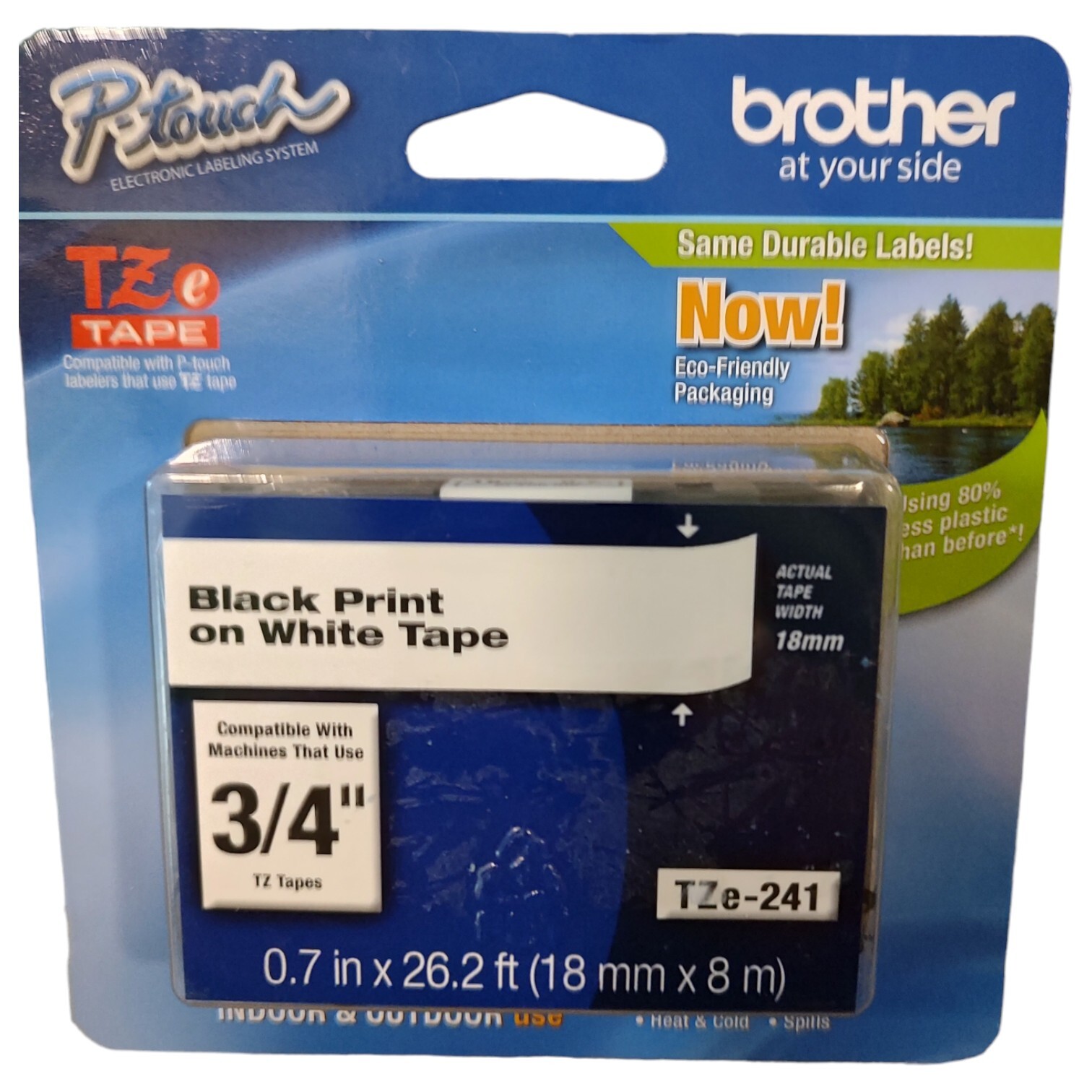 Brother 18mm (0.7″) Black on White Tape for P-Touch, 8m (26.2 ft)