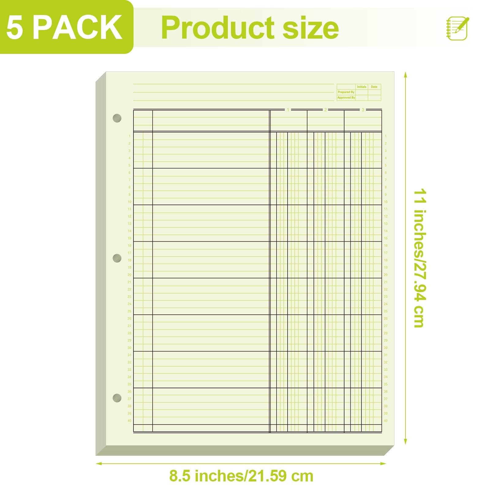Zhanmai 5 Pack 250 Sheets Analysis Columnar Books 3 Hole 8.5 x 11″, green
