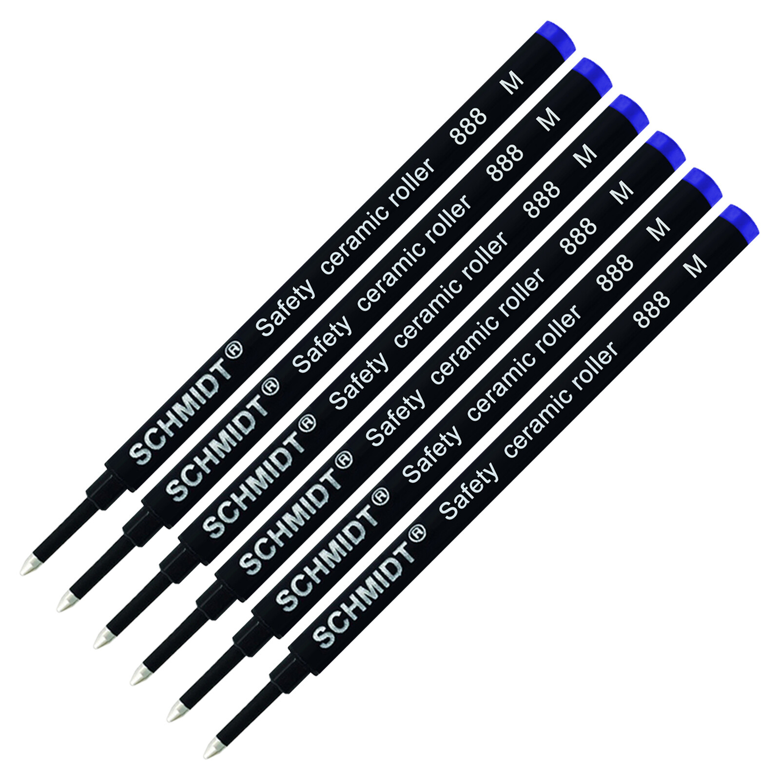6X-Schmidt 888 M Safety Ceramic Tip Plastic Tube Rollerball Refills, Blue Medium