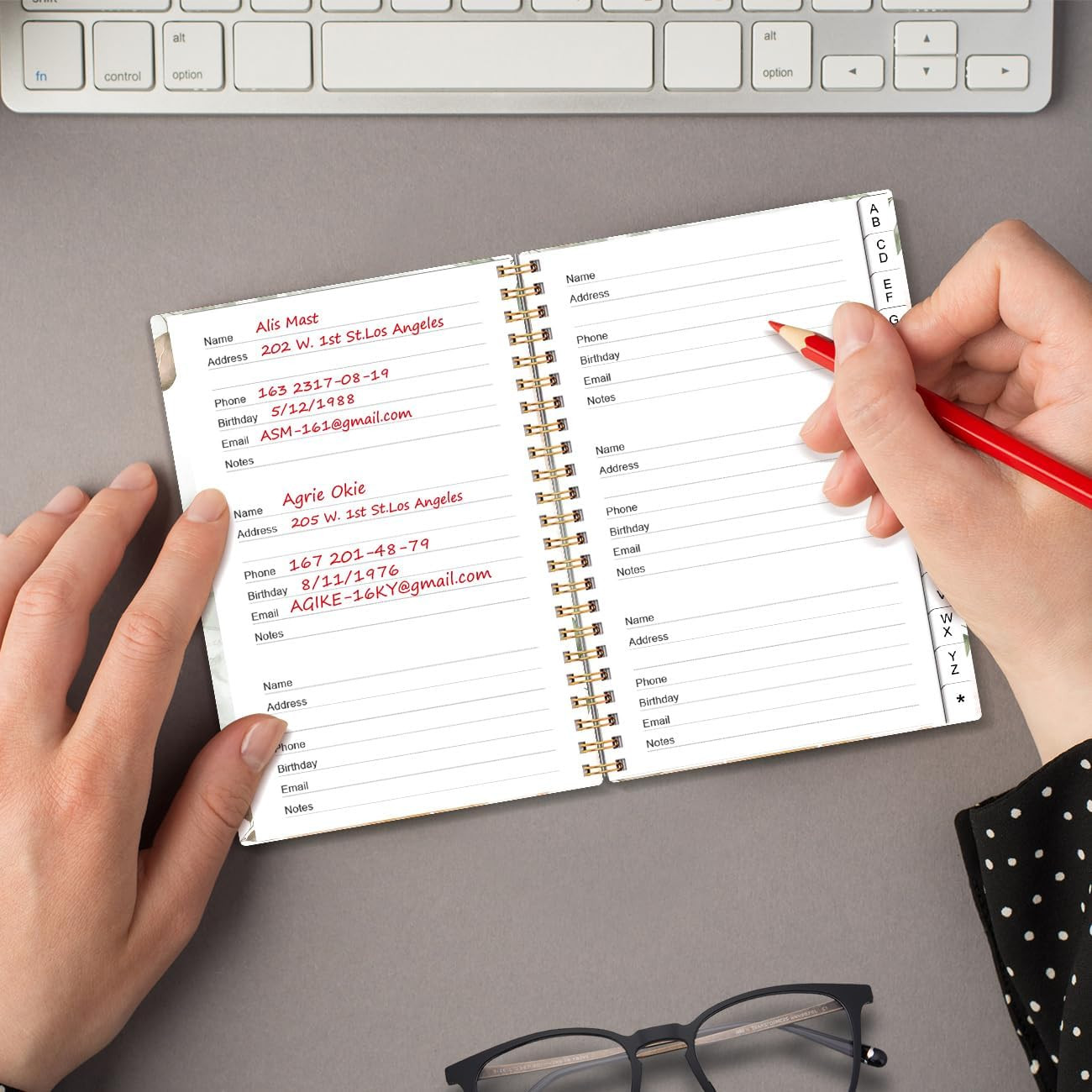 Address Book with Alphabetical Tabs – Small Address Book Spiral with Address Con