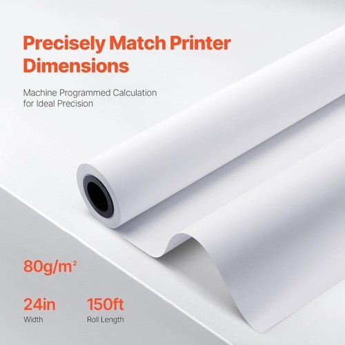 1 Roll 24″ x 150′ CAD Bond Plotter Paper for Wide Format Inkjet Printers 2″ Core