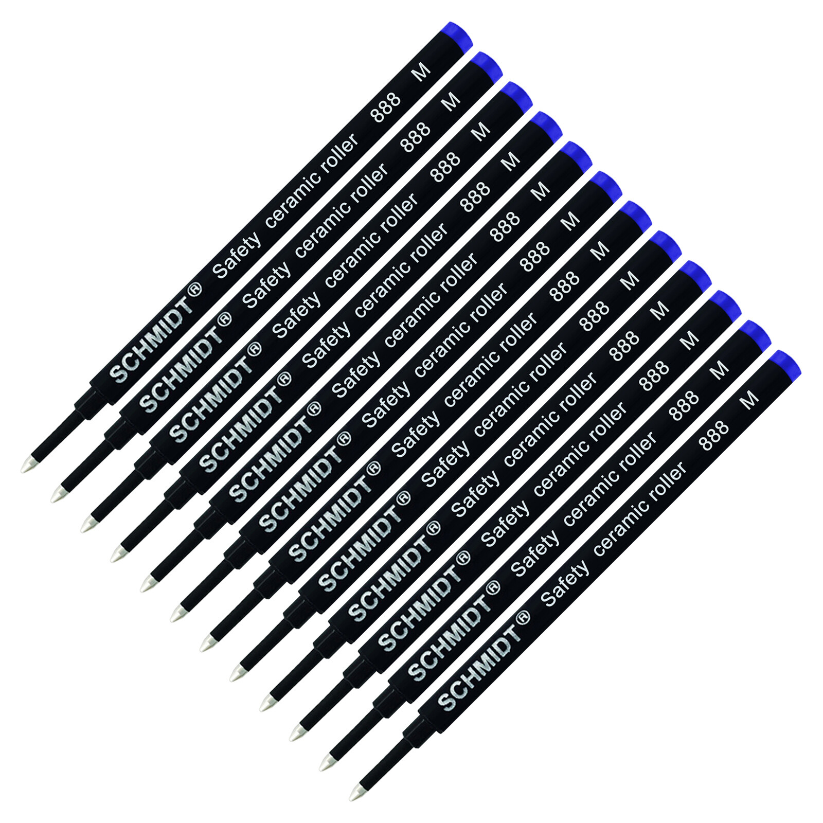 12X-Schmidt 888 M Safety Ceramic Tip Plastic Tube Rollerball Refills, Blue Mediu
