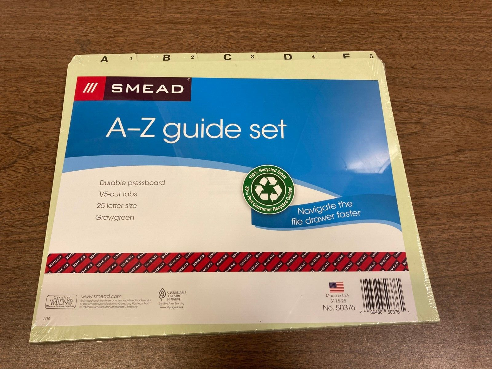 Smead Alphabetic Top Tab Indexed File Guide Set, 1/5-Cut Top Tab, A to Z, 8.5×11