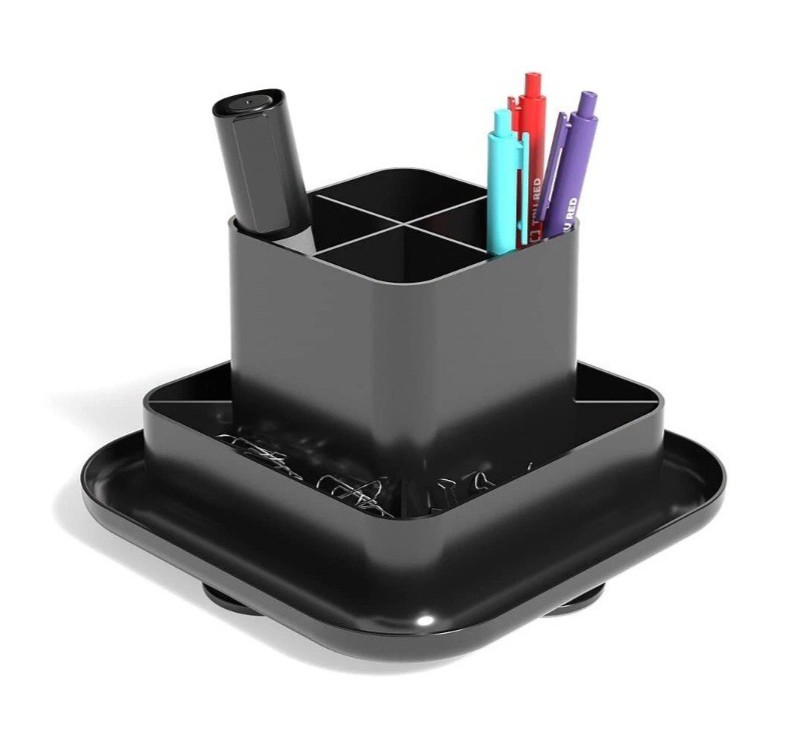 Tru Red 8.2×8.2×5.4″ 9 Compartment Rotating Plastic Organizer Black TR58210