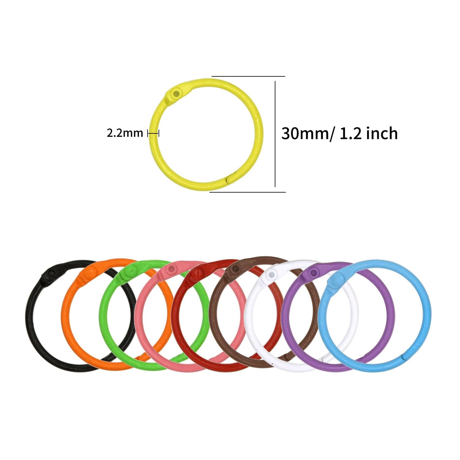 100 Pcs Colorful Binder Rings, 10 Colors Metal Loose Leaf Binder Rings for Ke…