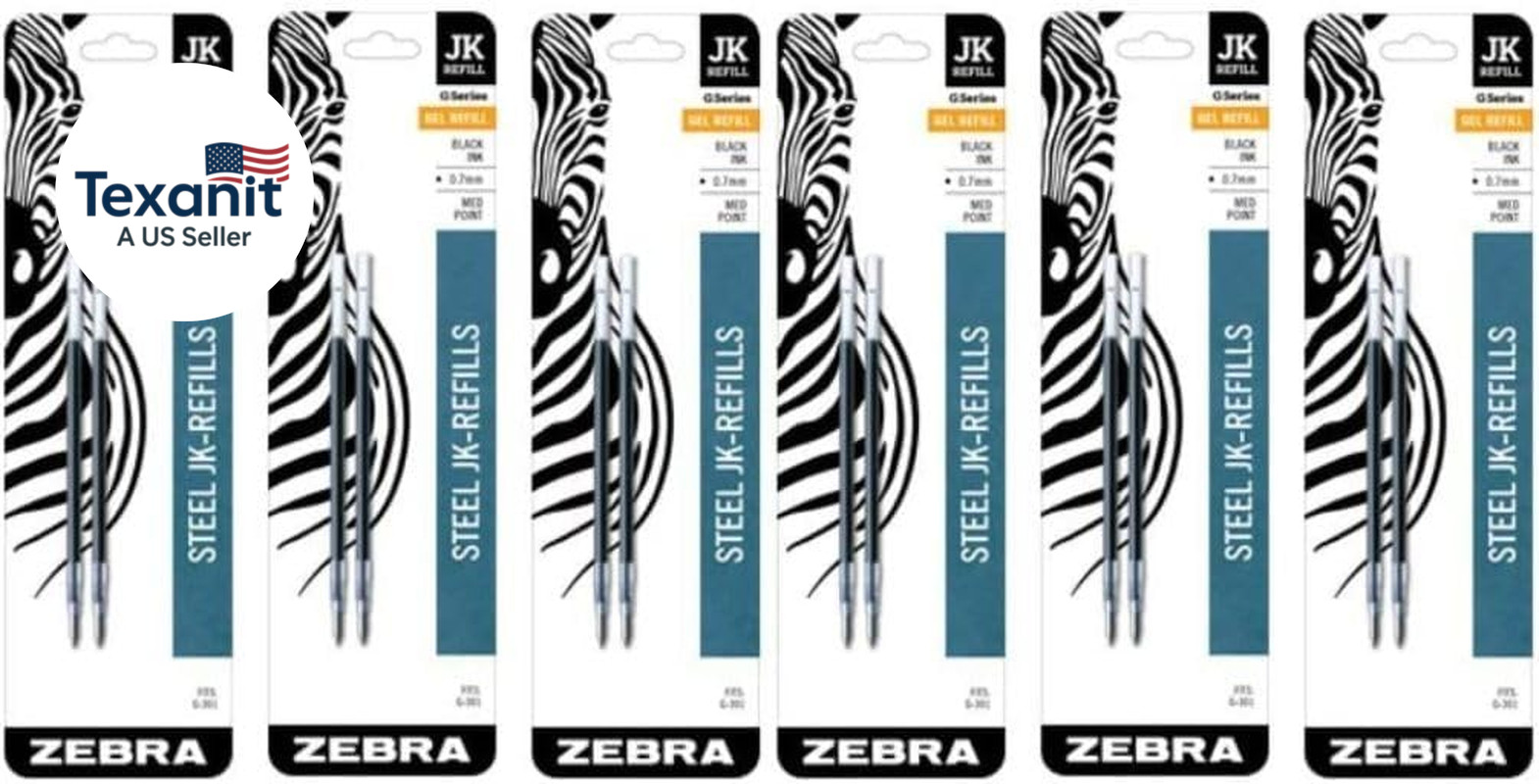 Zebra G-301 Stainless Steel Pen Jk-Refill, Medium Point, 0.7Mm, Black Ink, 2-Cou