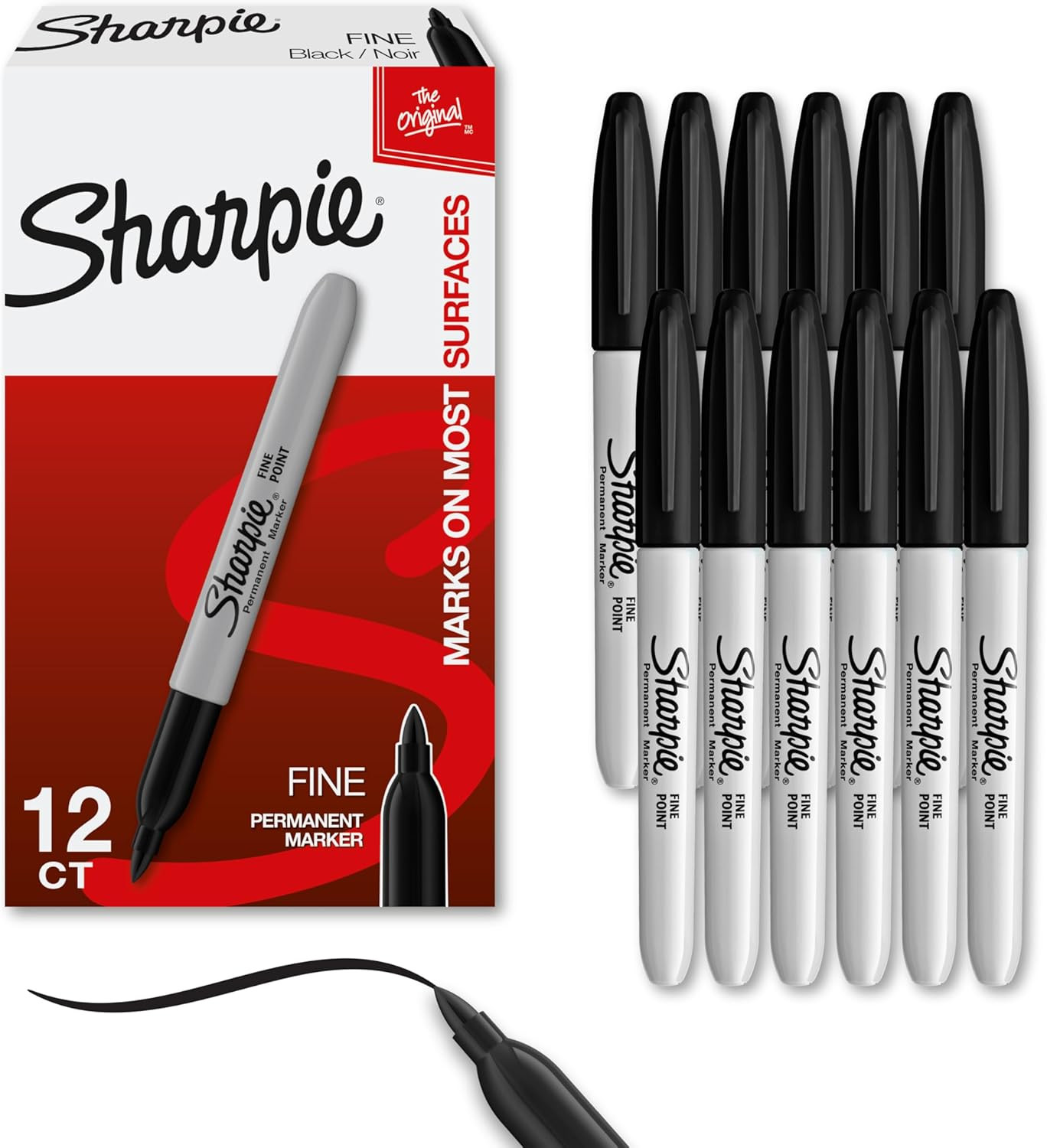 Sharpie Permanent Markers, Fine Tip, Black, 12 Count – Quick Drying, Fade Resist