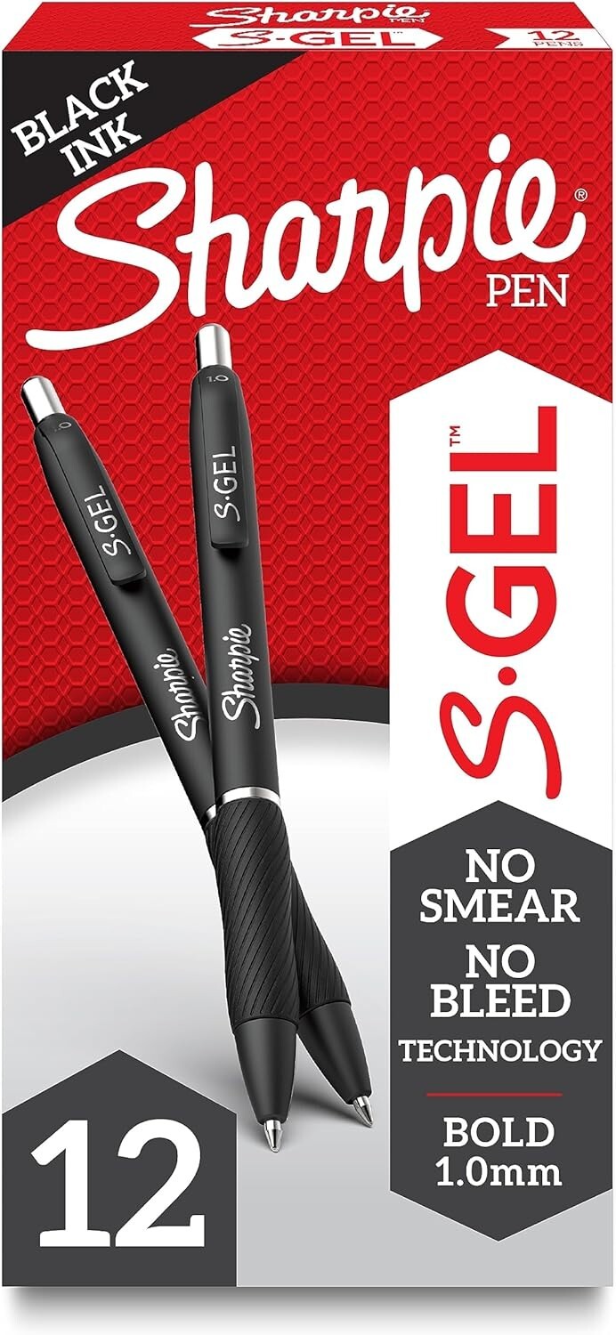 SHARPIE S-Gel Gel Pens Bold Point (1.0mm) Black 12 Count Pack of 1 Black New
