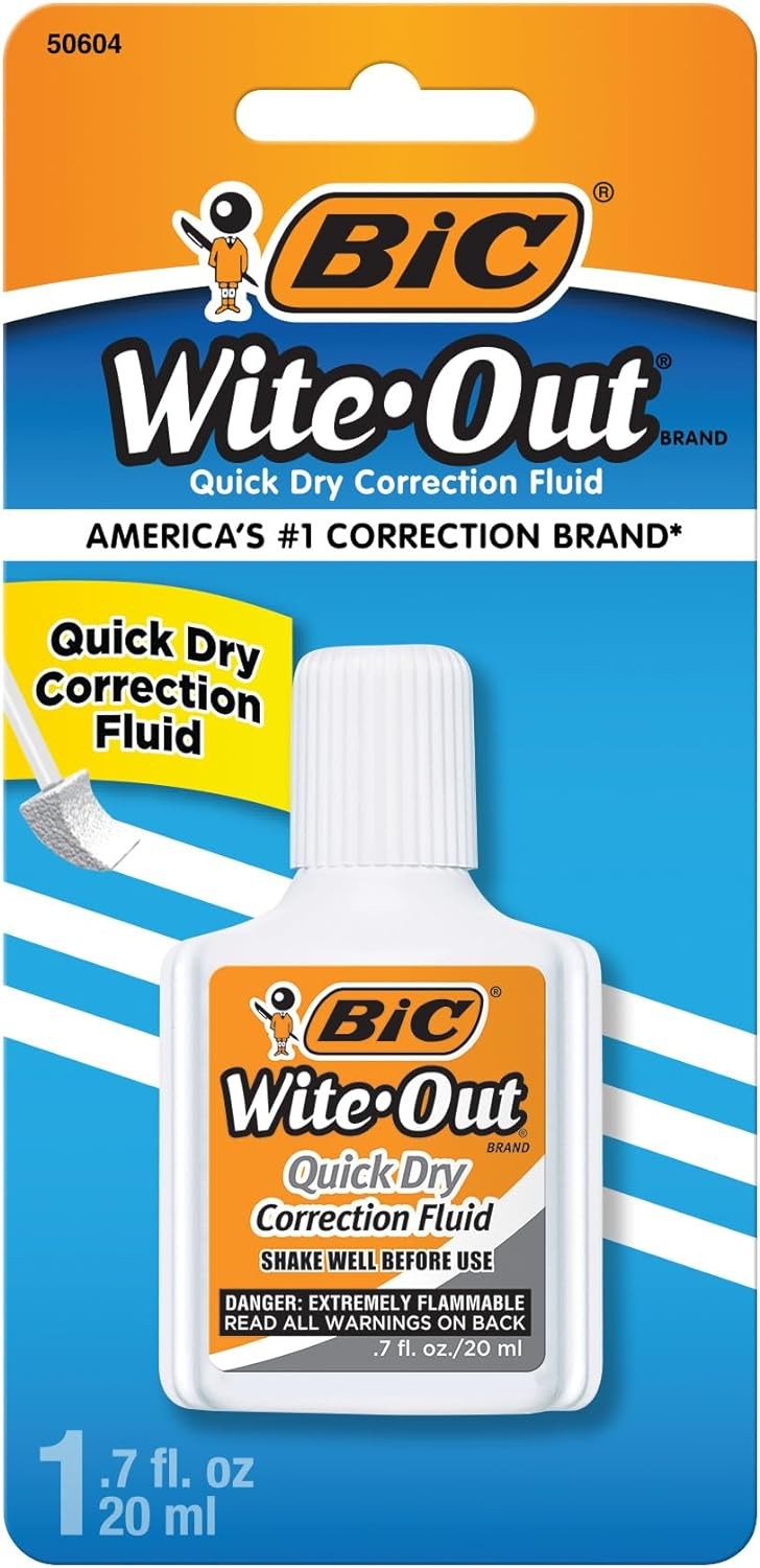 BIC Wite-Out Quick Dry Correction Fluid, 20mL, White,1-Count Pack