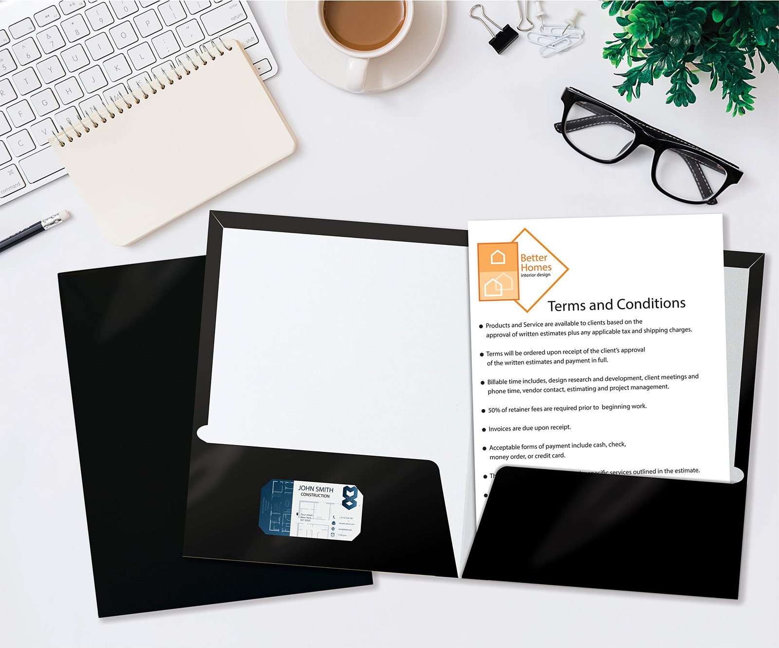 Better Office Products 2-Pocket Glossy Laminated Paper Folders, Letter Size,