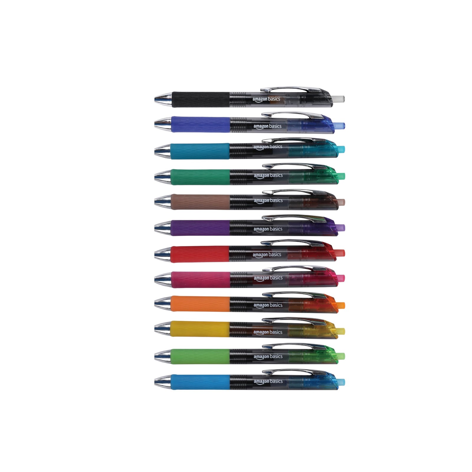 Amazon Basics Retractable Gel Pens, Fine Point 1 Count (Pack of 12), Assorted