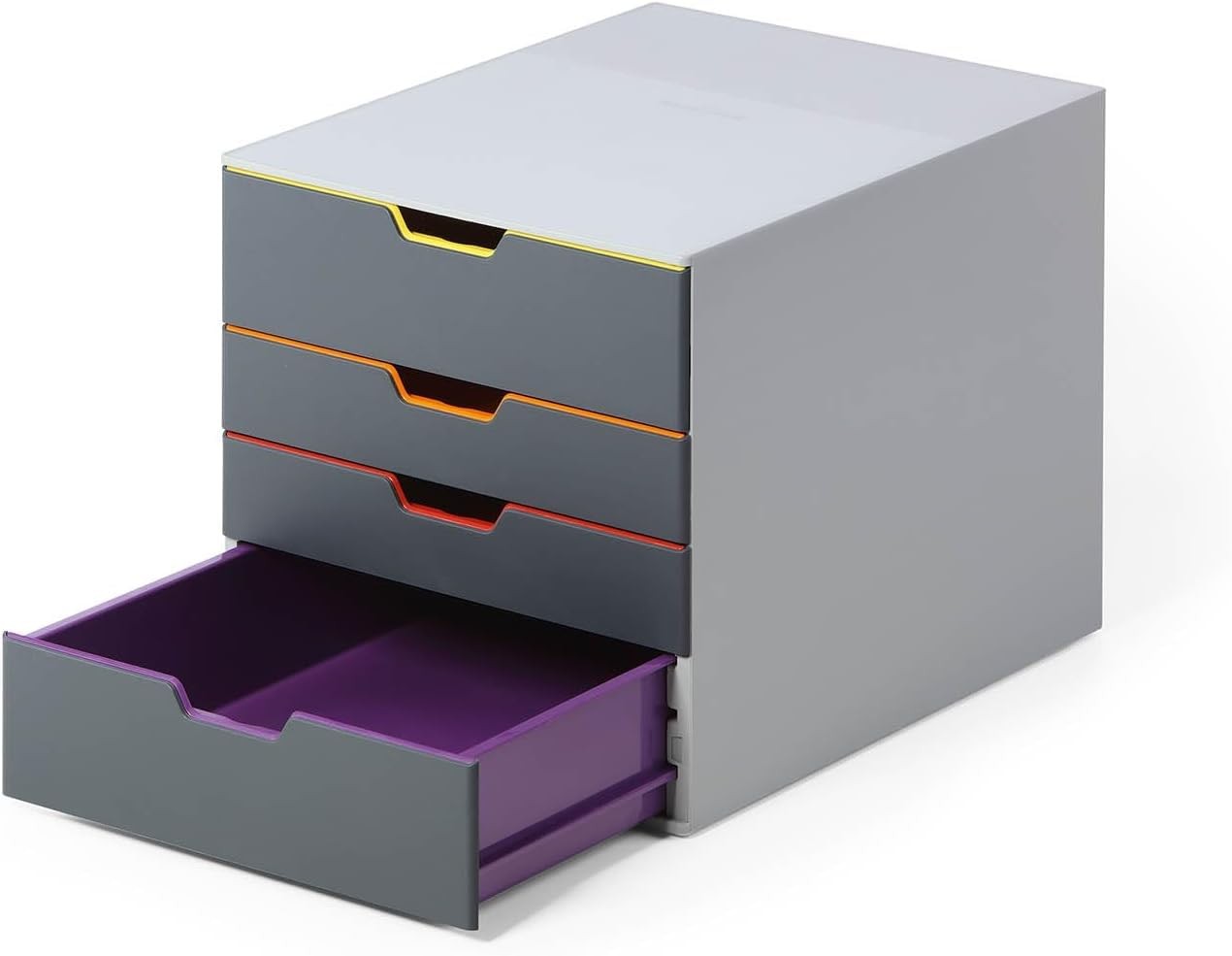 Durable Varicolor 4 Drawer Unit – Gray Desktop Drawer Set 4 Color Coded Draws –