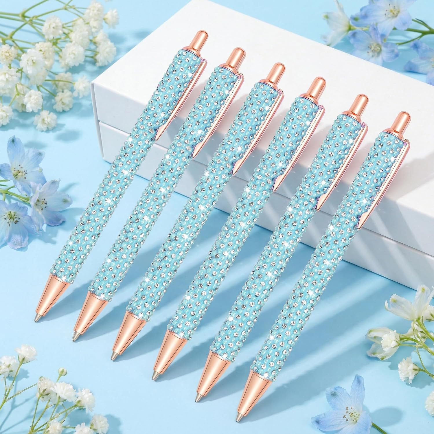 6Pcs Fancy Pens Glitter Cute Fun Pretty Rhinestones Metal Retractable Ballpoint