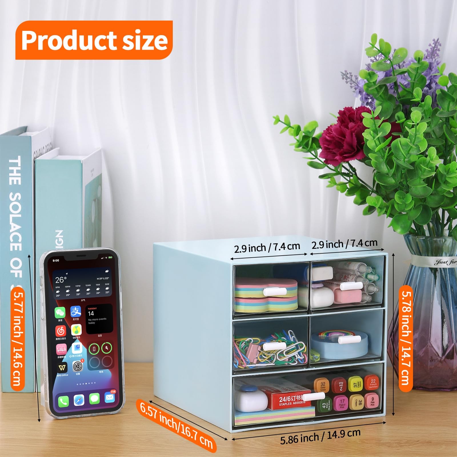 Desk Organizer with 5 Drawers, Rectangular Office Stationery Supplies Desktop…