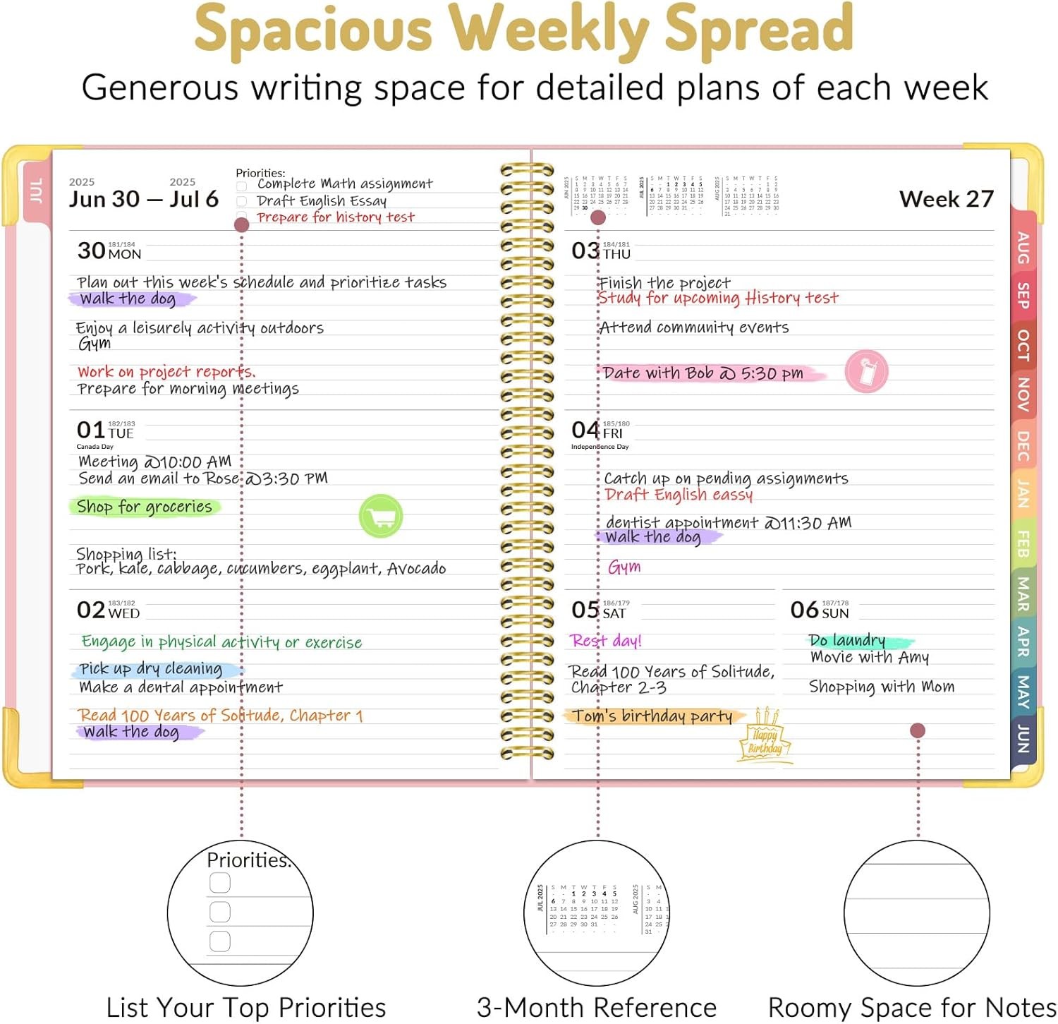 2025-2026 Academic Planner, 8.5×11, Weekly/Monthly, Tabs, Green