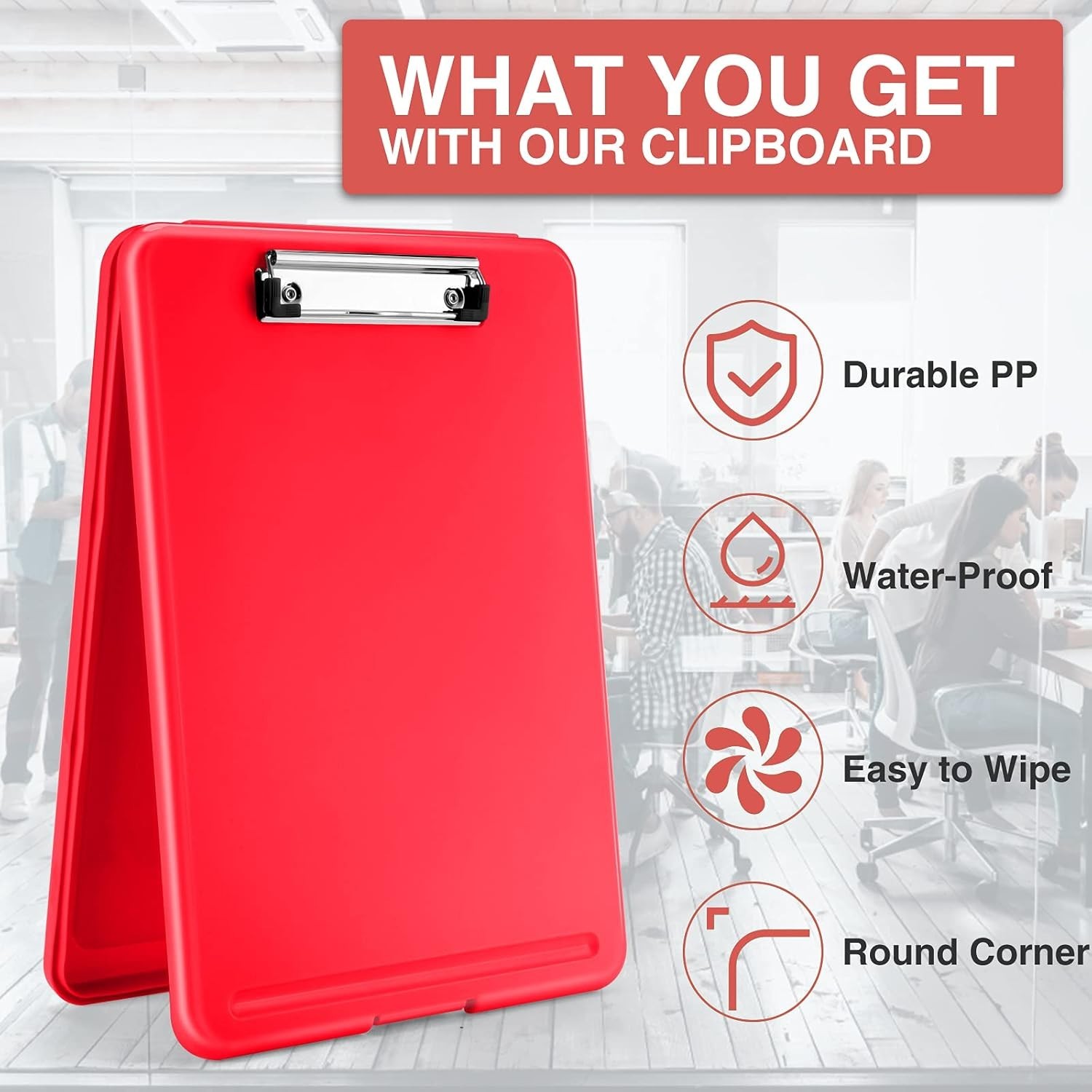 Sooez Clipboard with Storage, Plastic Storage Clipboards Low A-red