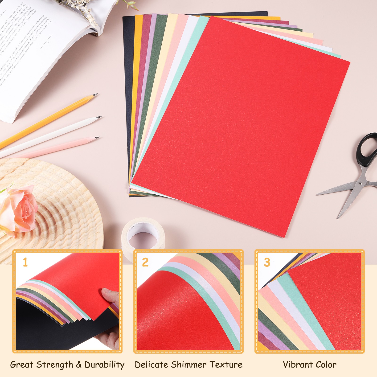 Shimmer Cardstock Paper, 8 x 11 Inch Beige Gold Shimmer Paper Sheets