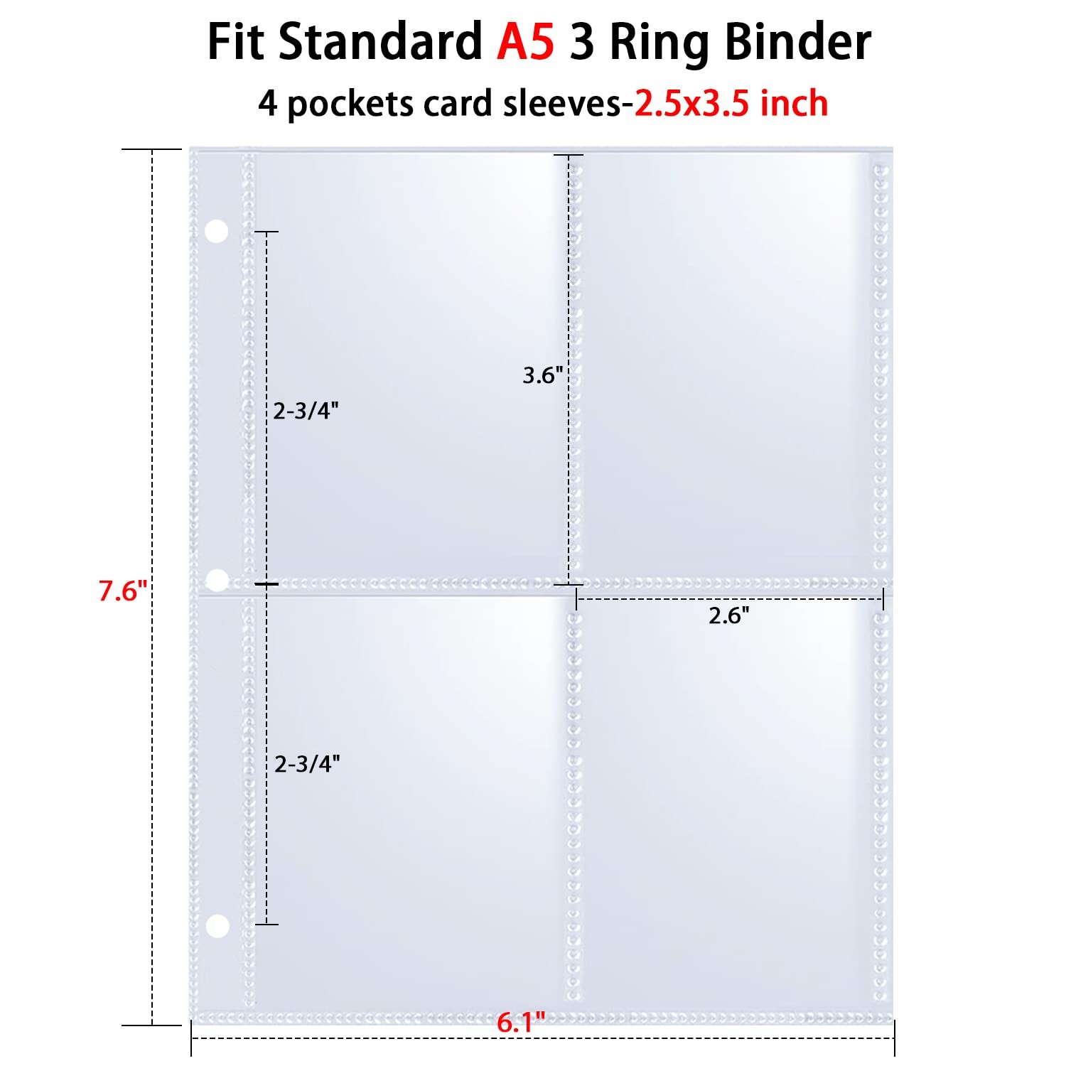 50 Pack 400 Pockets 2.5×3.5 Trading Card SleevesA5 Binder 4 Pocket Card Sleev…