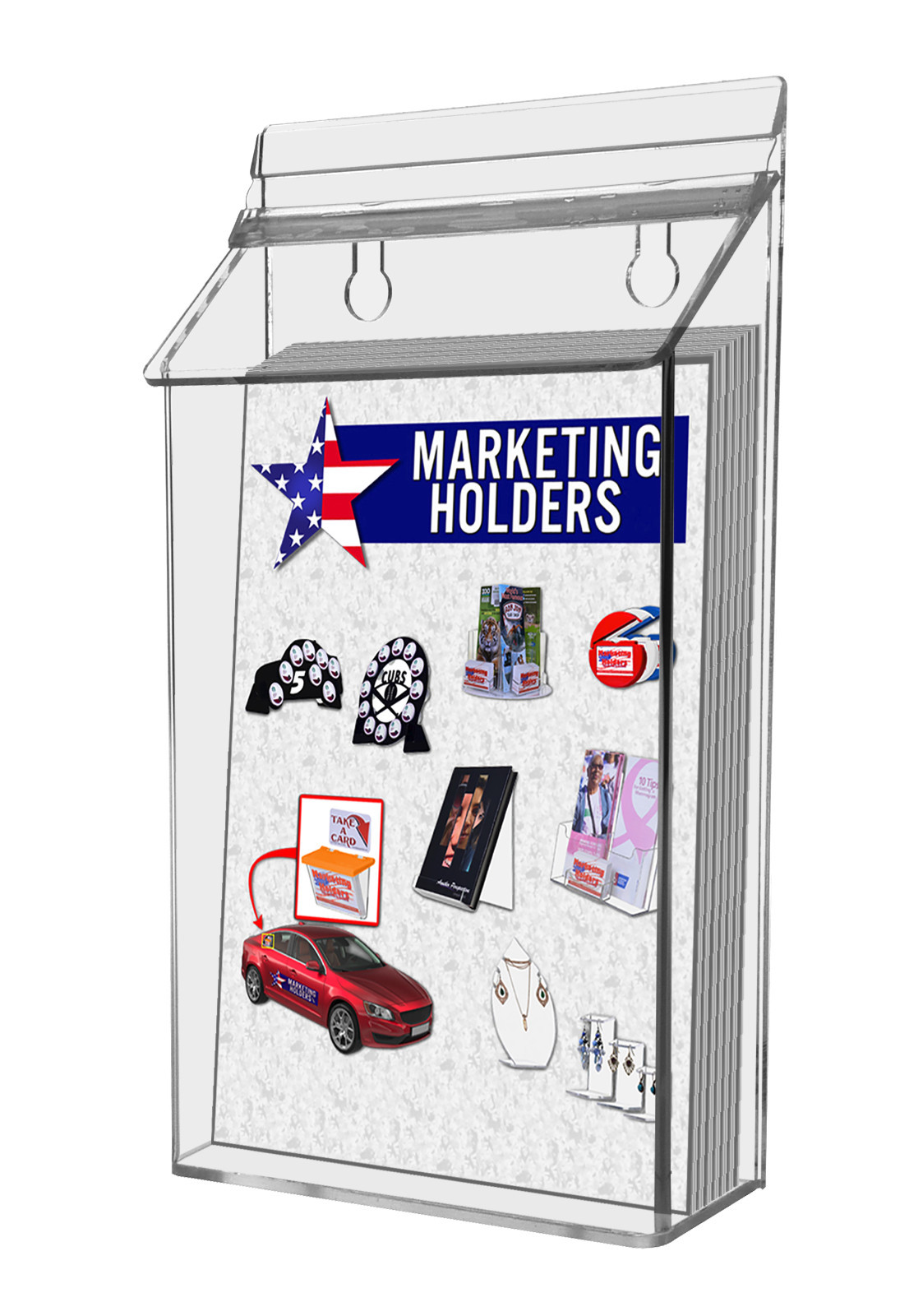6 Pack 6″W x 9″H Outdoor Bifold Holder Wall Mount Brochure Box with Lid