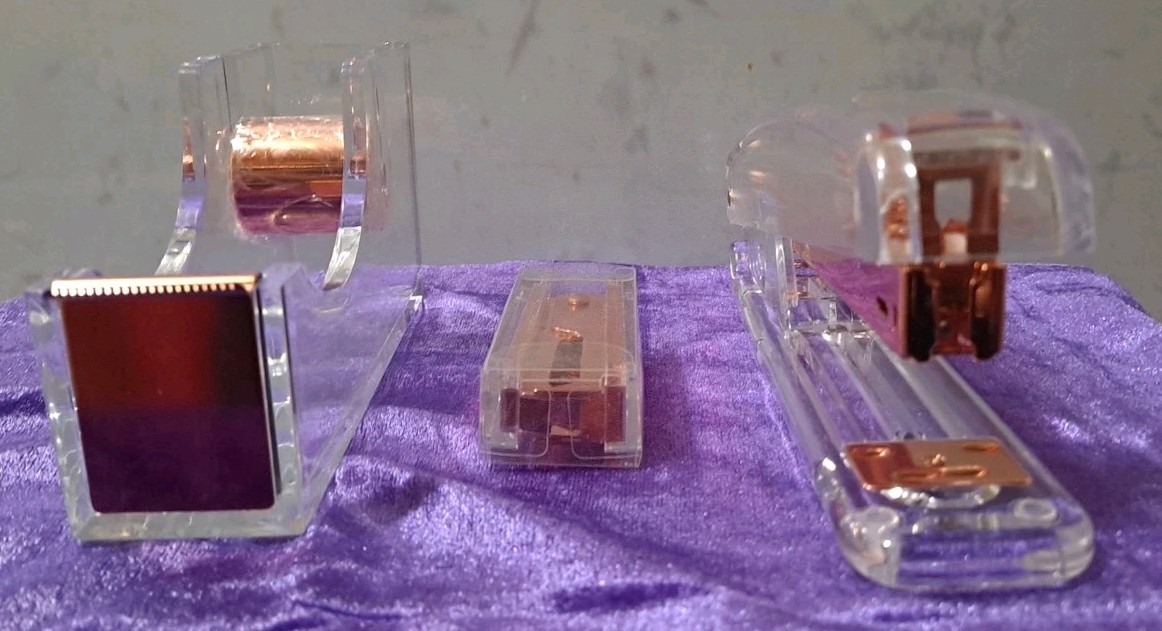Clear Acrylic Rose Gold Tape Dispenser Remover Stapler Set Desktop Home Office