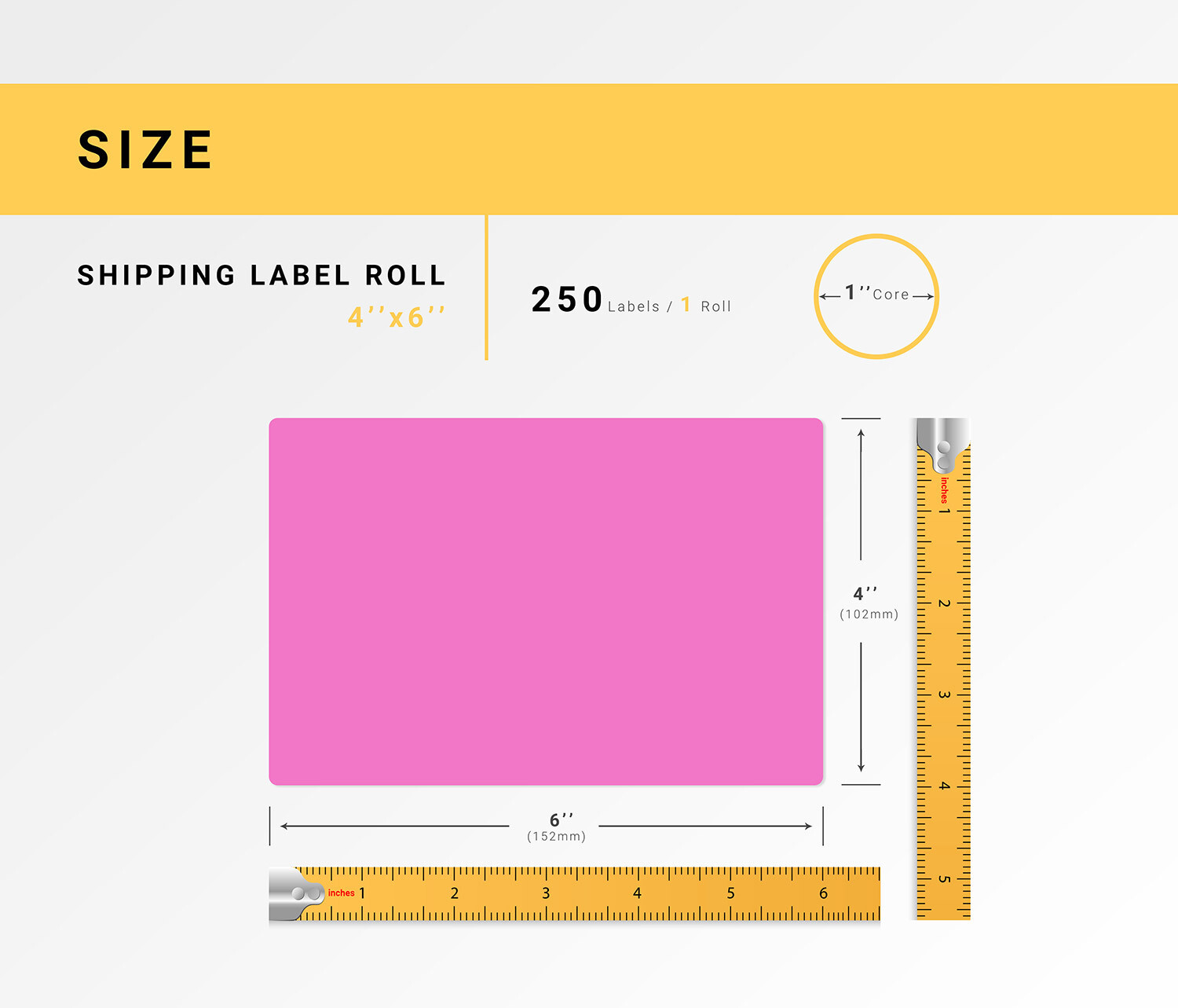 ZEBRA 4×6 PINK 4″ x 6″ Direct Thermal Labels – 1″ Core (6) Rolls/250
