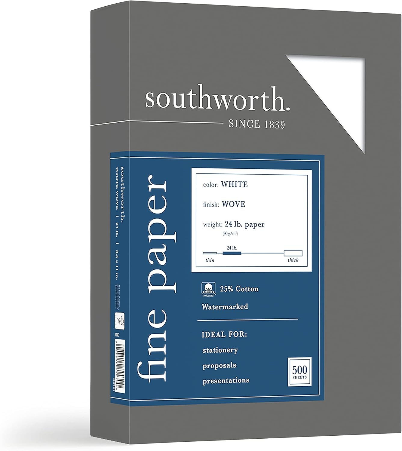 44C 25% Cotton Business Paper White 24 Lbs. Wove 8-1/2 X 11 5/Box FSC