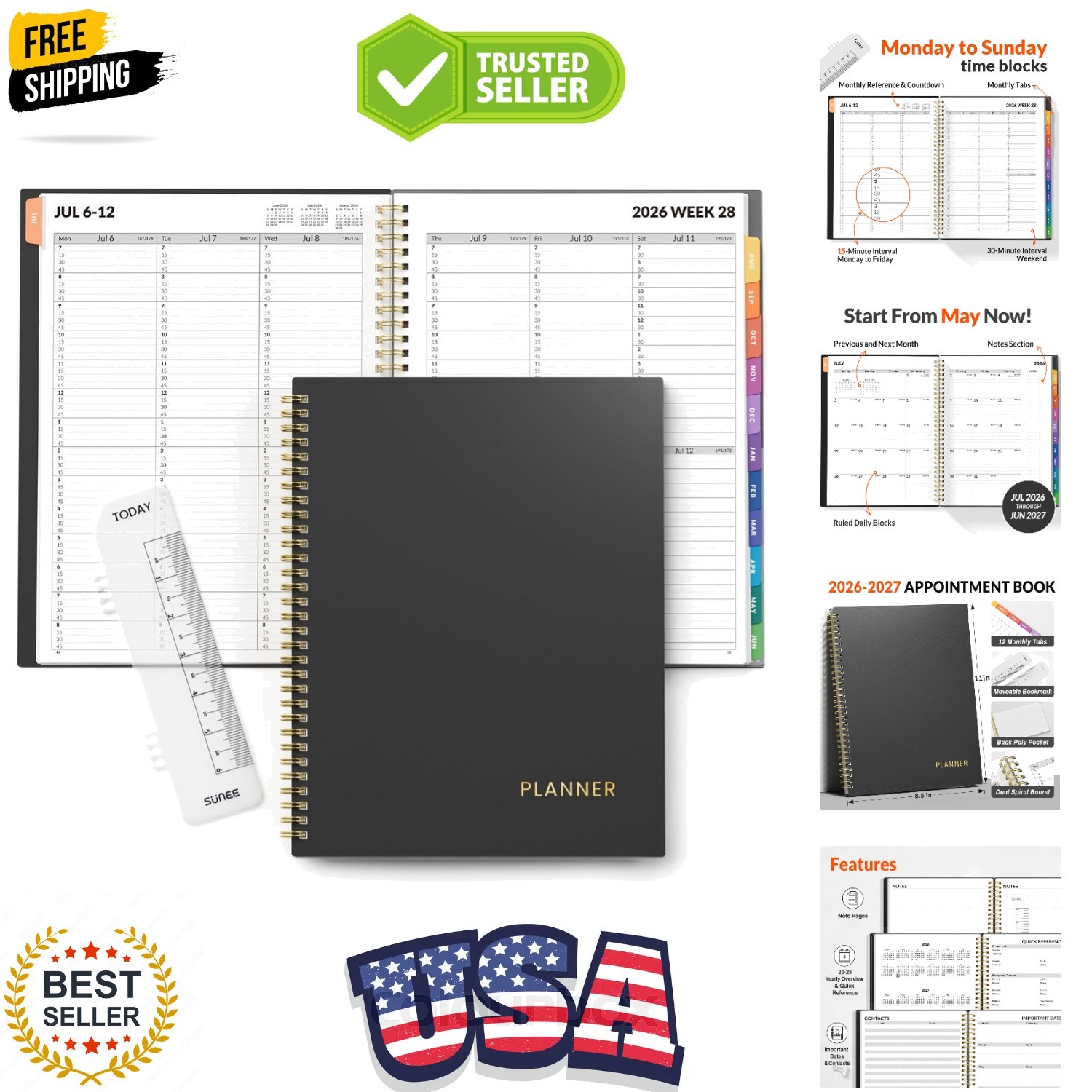 2026-2027 Appointment Book, Quarter-Hourly, Weekly & Monthly – from July 2026…