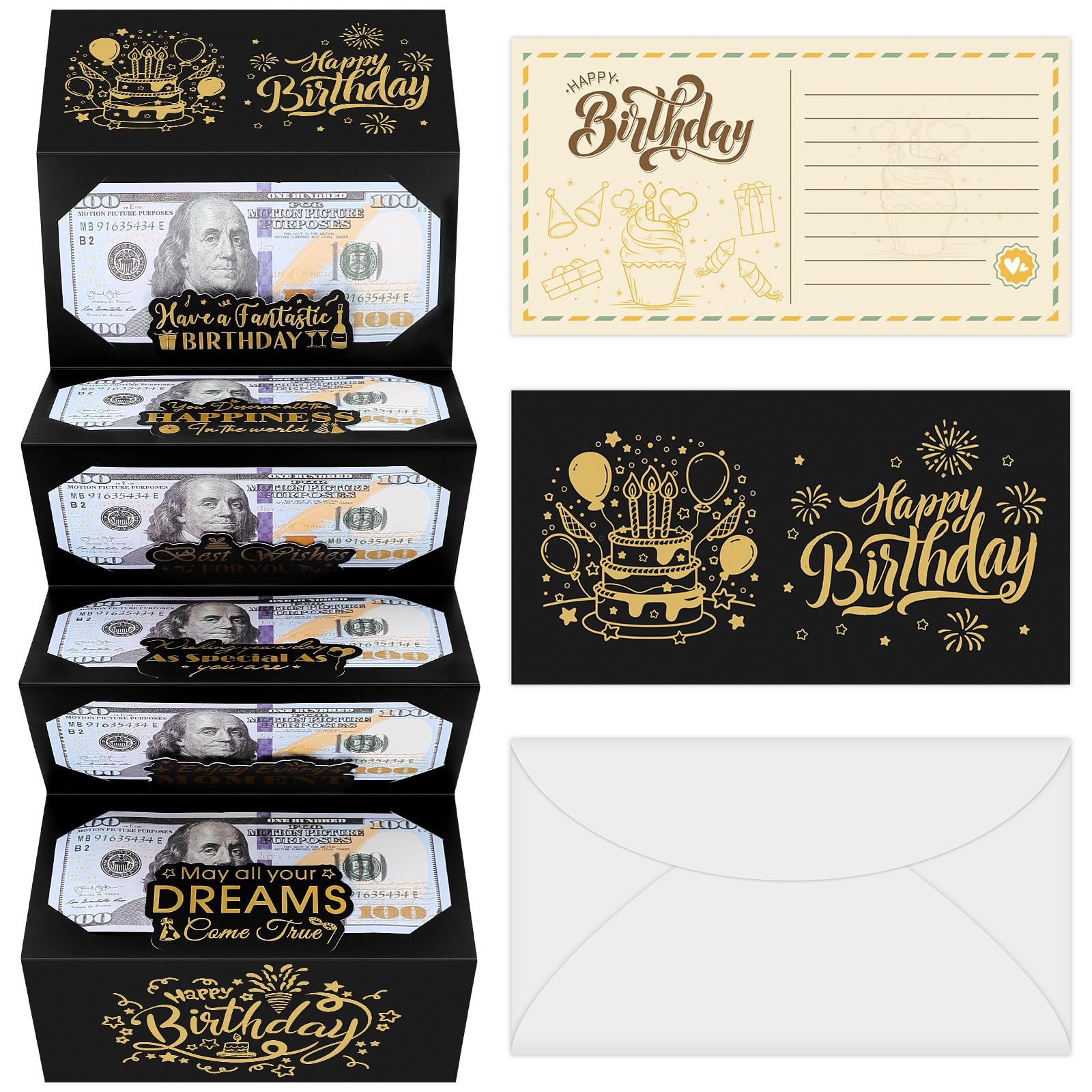Money Envelopes for Cash, Birthday Cash Envelope for Women Men Kids, Black Go…