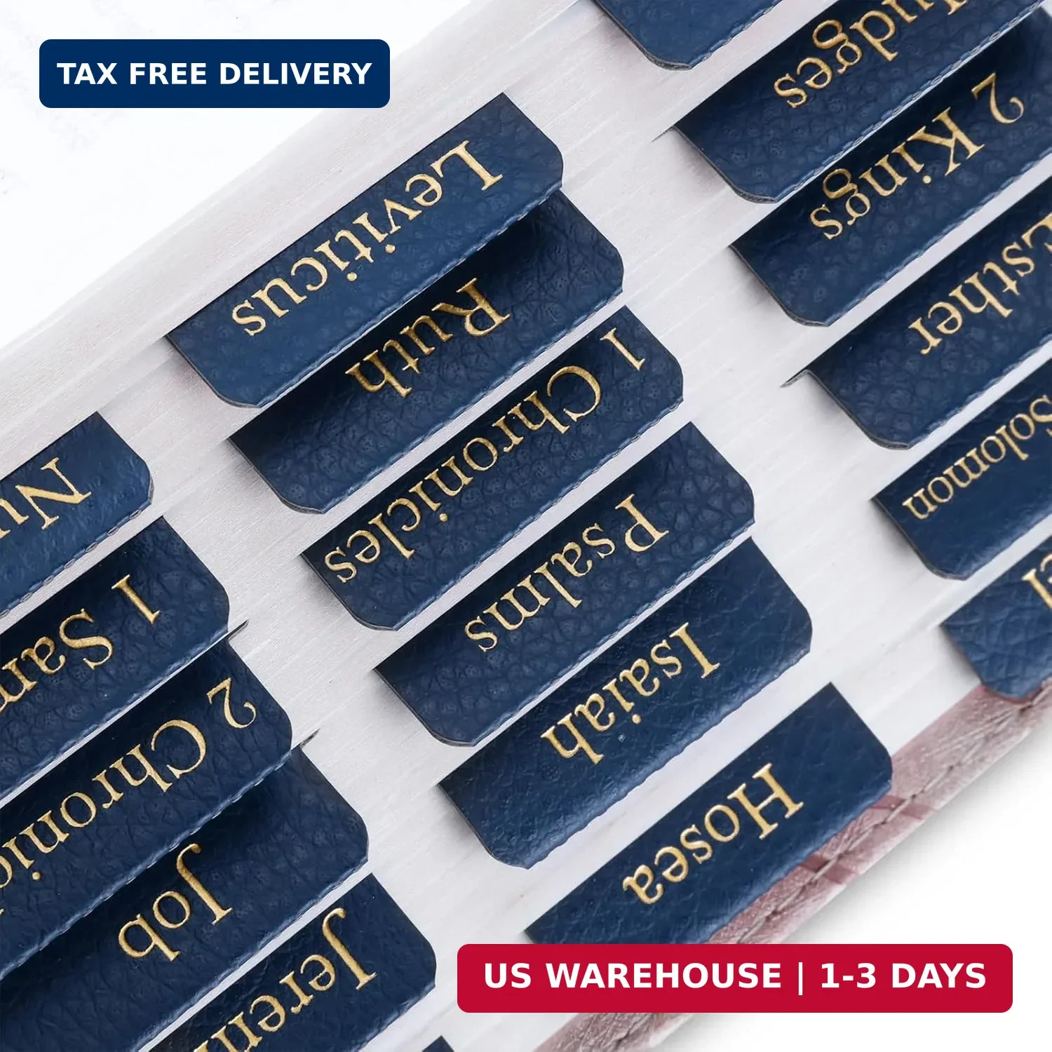 XKDOUS Leather Bible Tabs, Blue Bible Tabs for Men Women, Gold Bible Book Tabs,