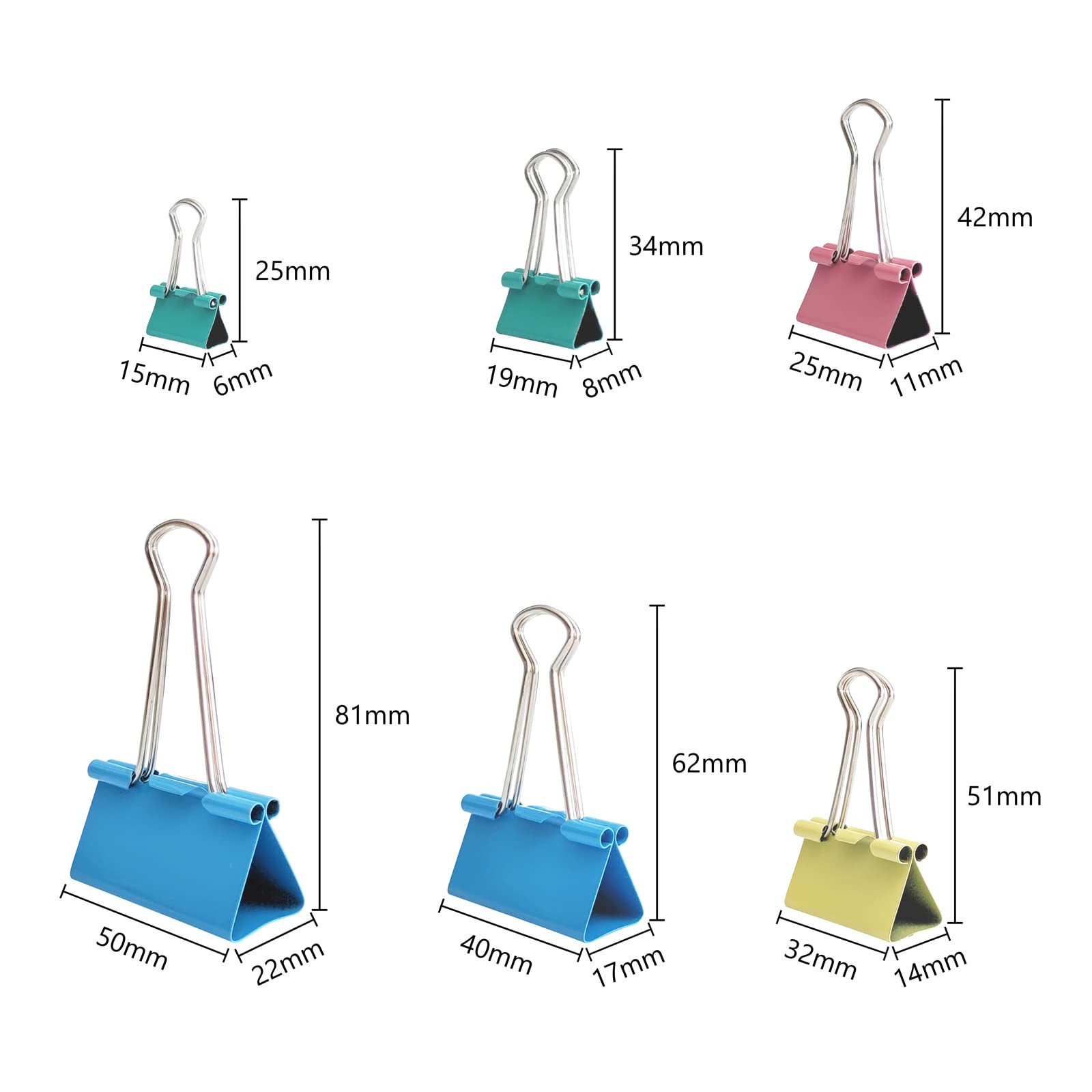 100 Pcs Colored Binder Clips, Metal Paper Clamps 6 Assorted Sizes, Extra Larg…