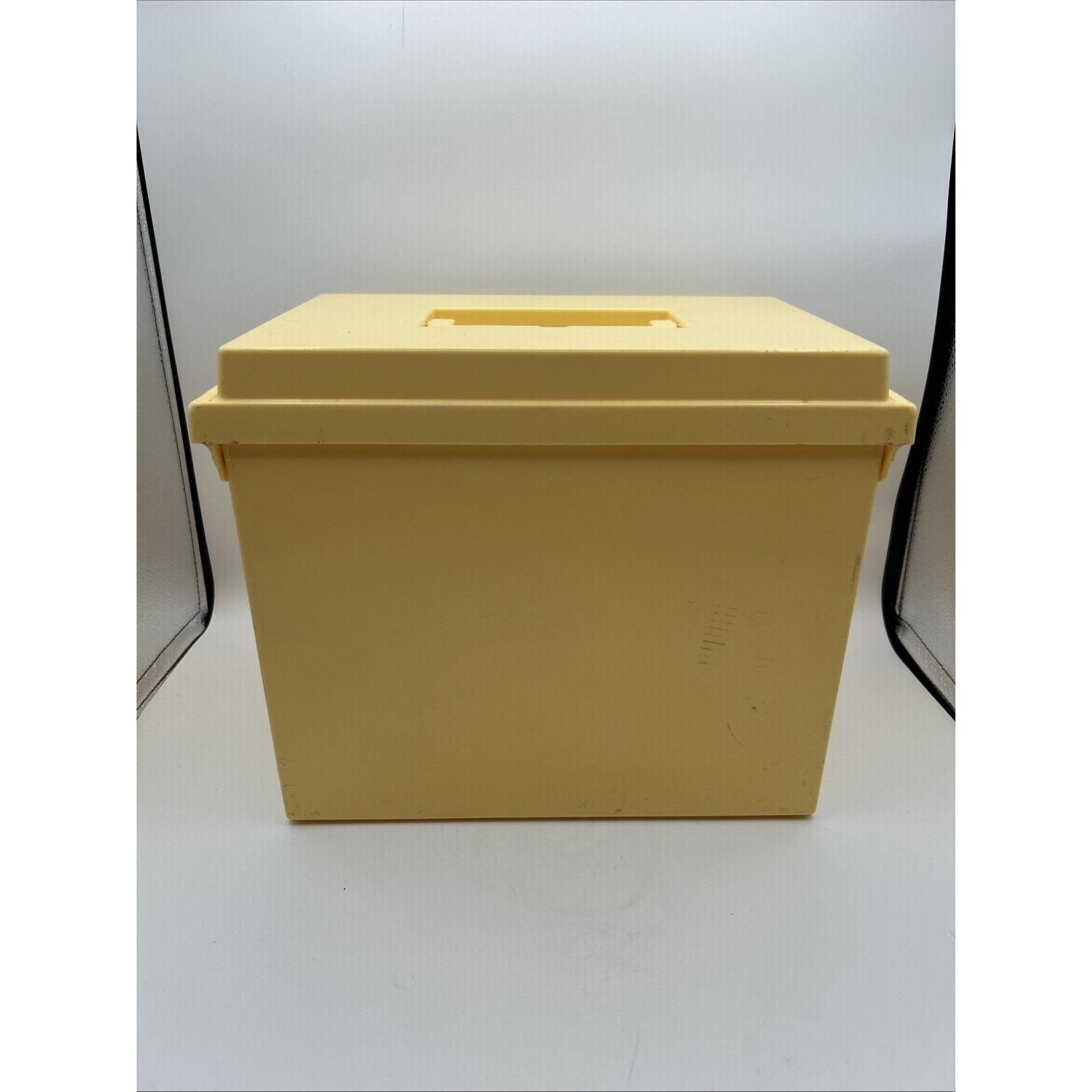 Oxford File-It Portable File Box Large Yellow Plastic Vintage Latch Handle 13×11
