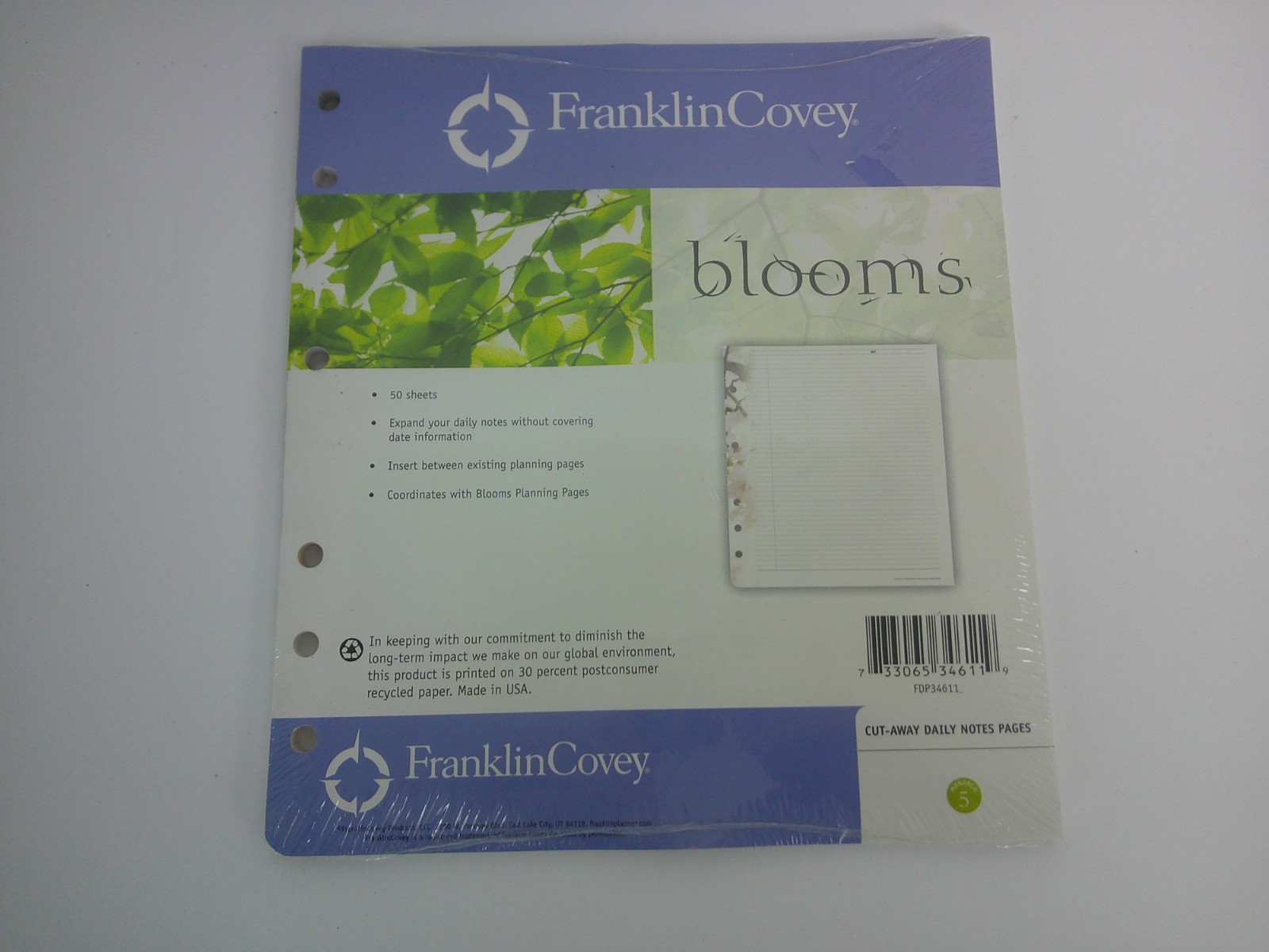 Franklin Covey Cut Away Daily Notes 50 Sheets Pages Blooms Monarch 5