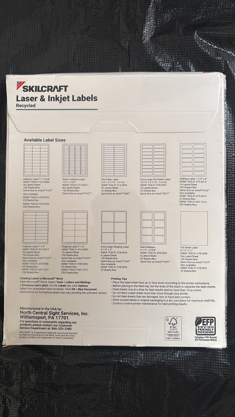 SKILCRAFT Recycled Laser & Inkjet Labels Address Shipping Multipurpose Printer S
