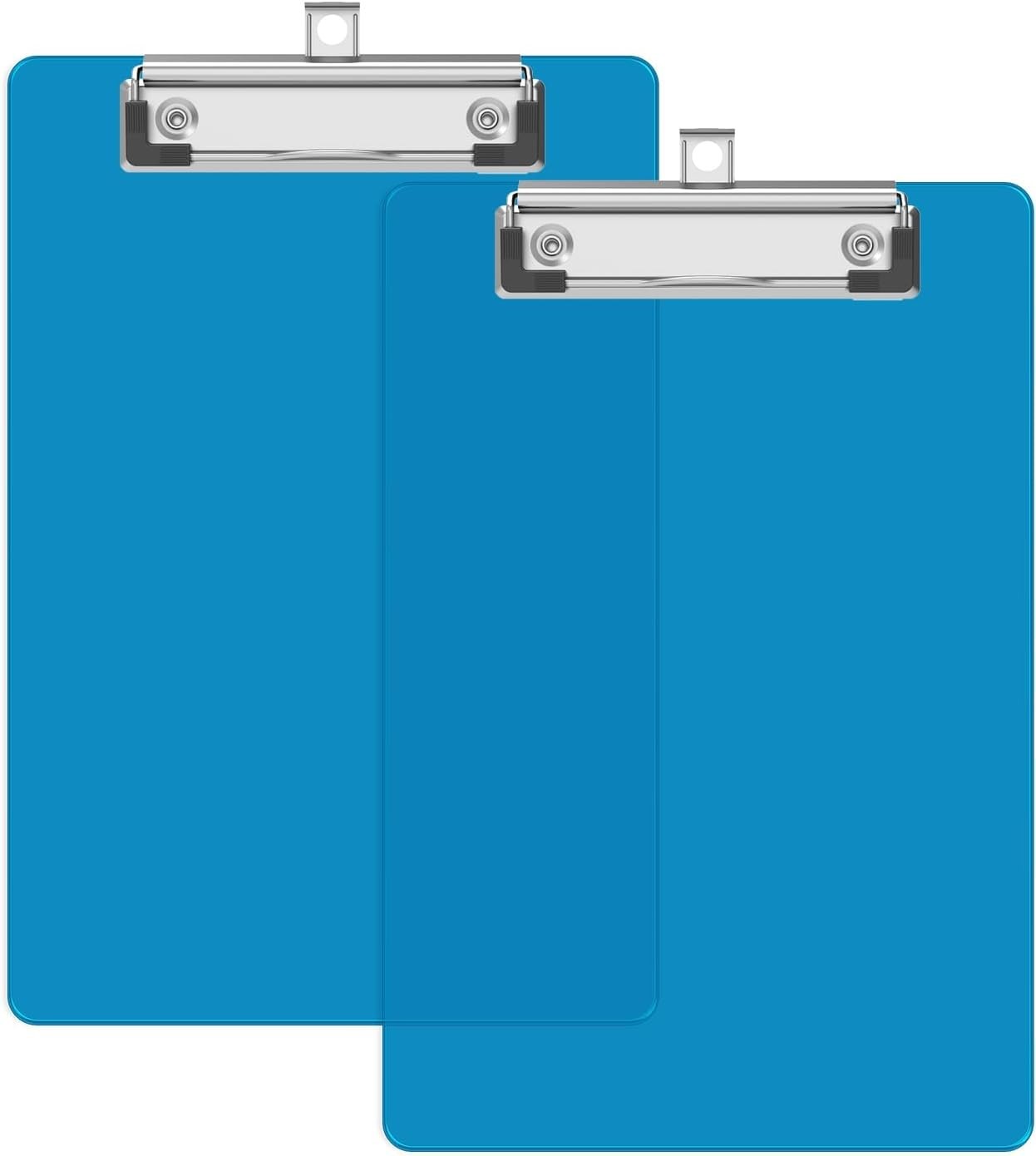 A5 Small Clipboard 2 Pack, 6 x 9 Plastic Mini Blue Colored Clip Boards with Low