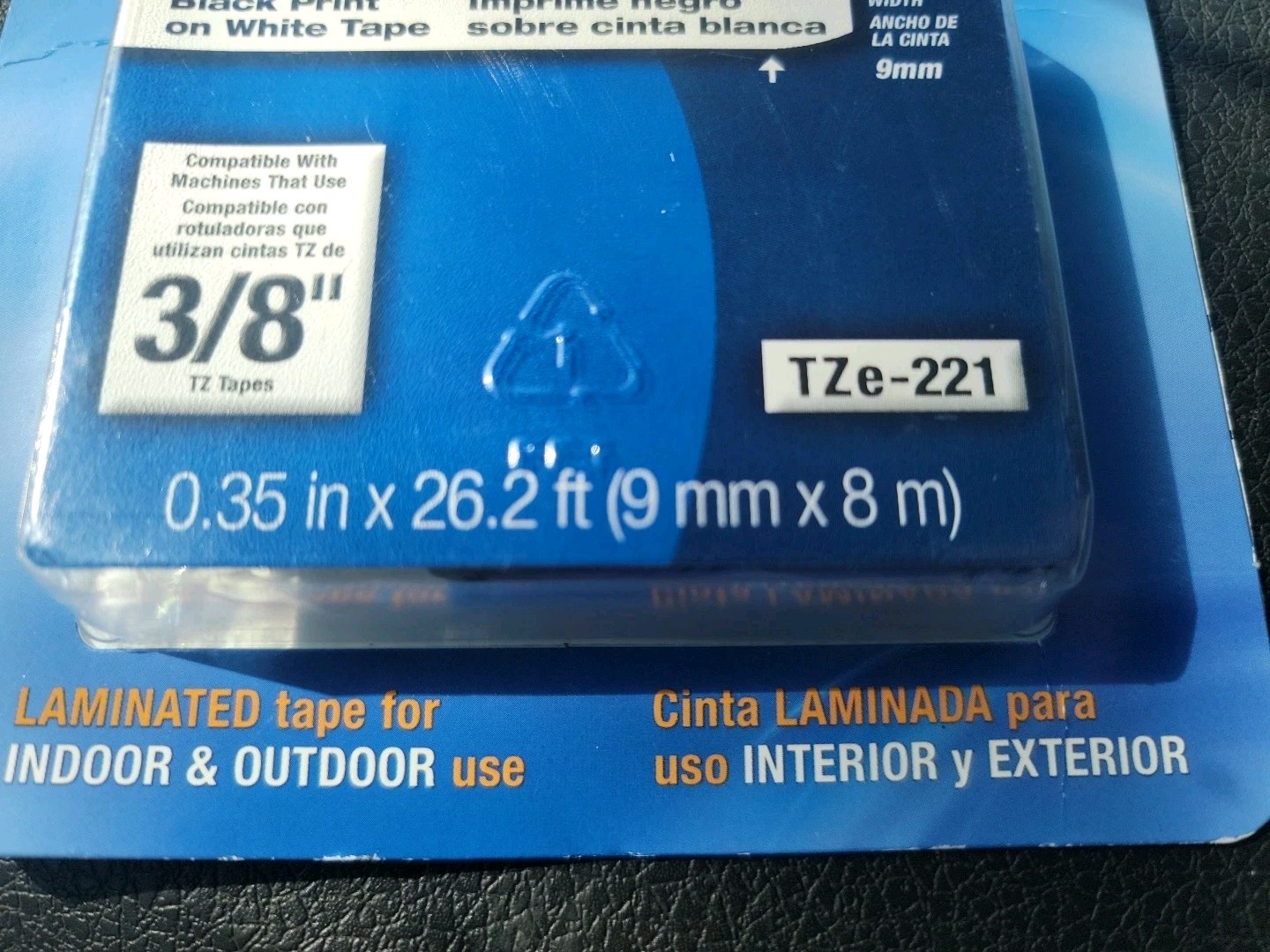 New Brother OEM7 P-touch TZe-141 3/8″ Black Ink/White Tape .35″× 26.2′ 9mm x 8m