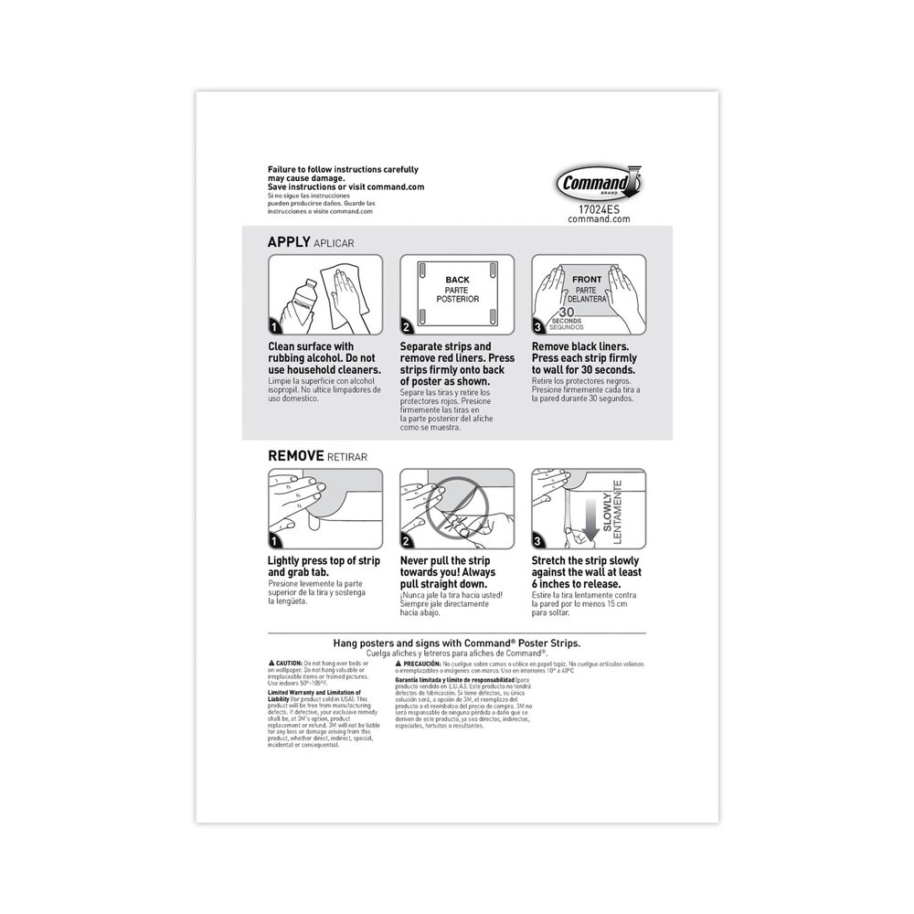 Command 17024S256NA 1.63 x 2.75 Removable Poster Strips – White (256/Pack) New