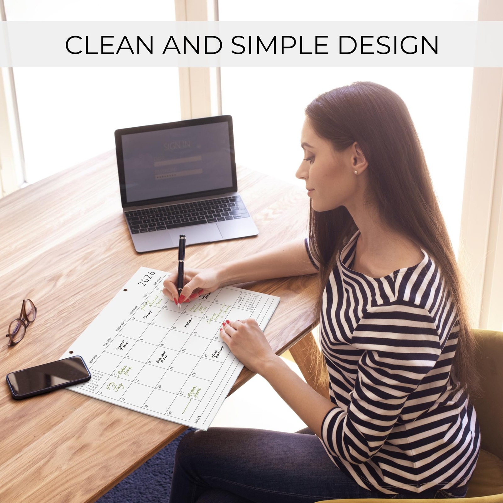Aesthetic 2026 Desk Calendar 16″ x 12″ – Runs From January 2026 White-Black