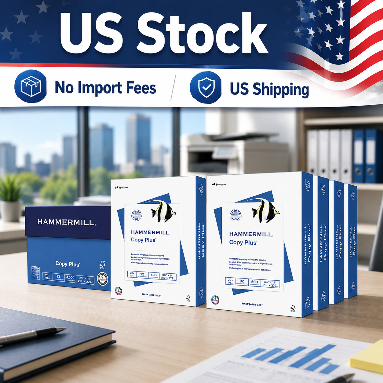 Hammermill Copy Plus Paper 8.5×11 20 lb 92 Bright 4000 Sheets 8 Reams