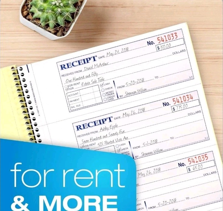 5-Pack of Rent Receipt Book, 2-Part Carbonless, 7-5/8″ X 11″, Spiral Bound, 200