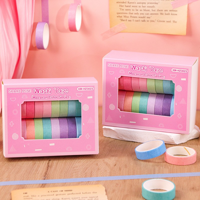 Hand Account Tape Set 20 Roll Box Set Macaron Solid Color Vintage and Paper Tape