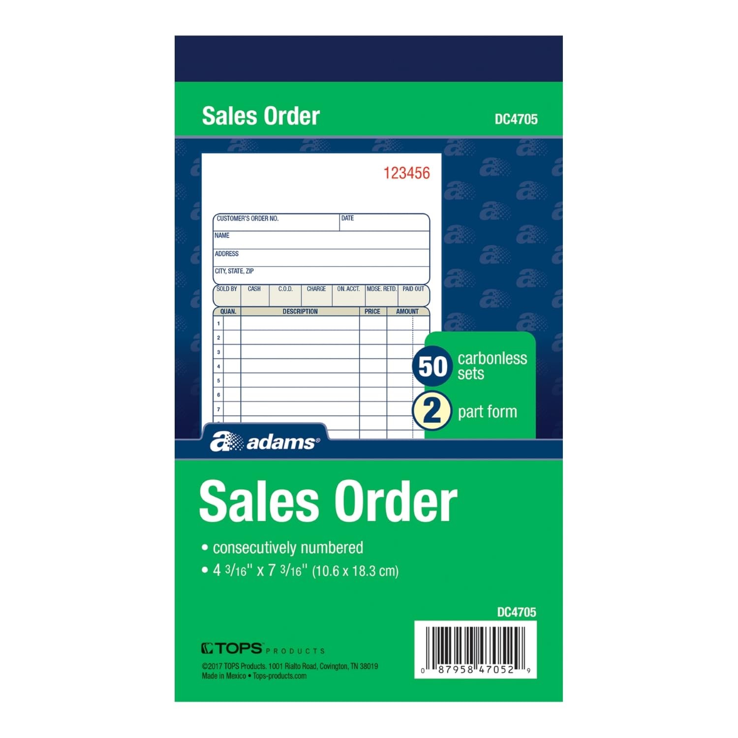 Sales Order Book, 2Part, Carbonless, White/Canary, 43/16 x 73/16 Inches, 50 S…