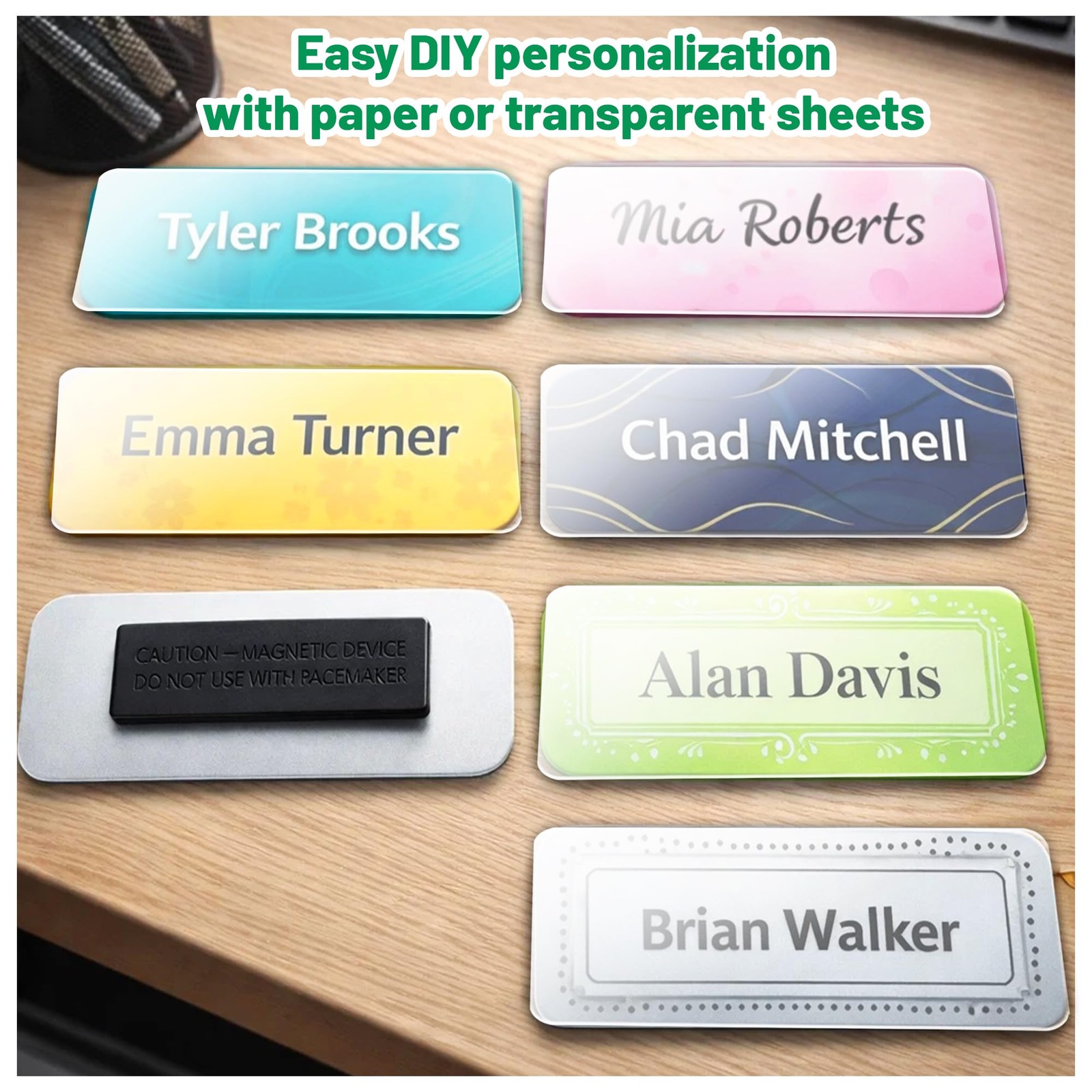 10 Pack Engravable Magnetic Name Holder + Clear Acrylic Cover.