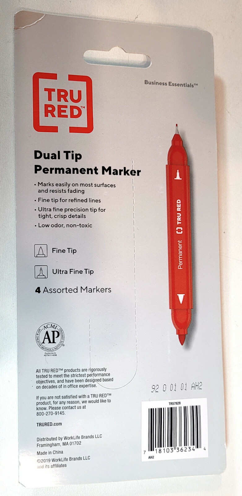 TRU RED Pen Permanent Markers, Twin Tip (Fine/Ultra), Assorted, 4/Pack (TR57828)