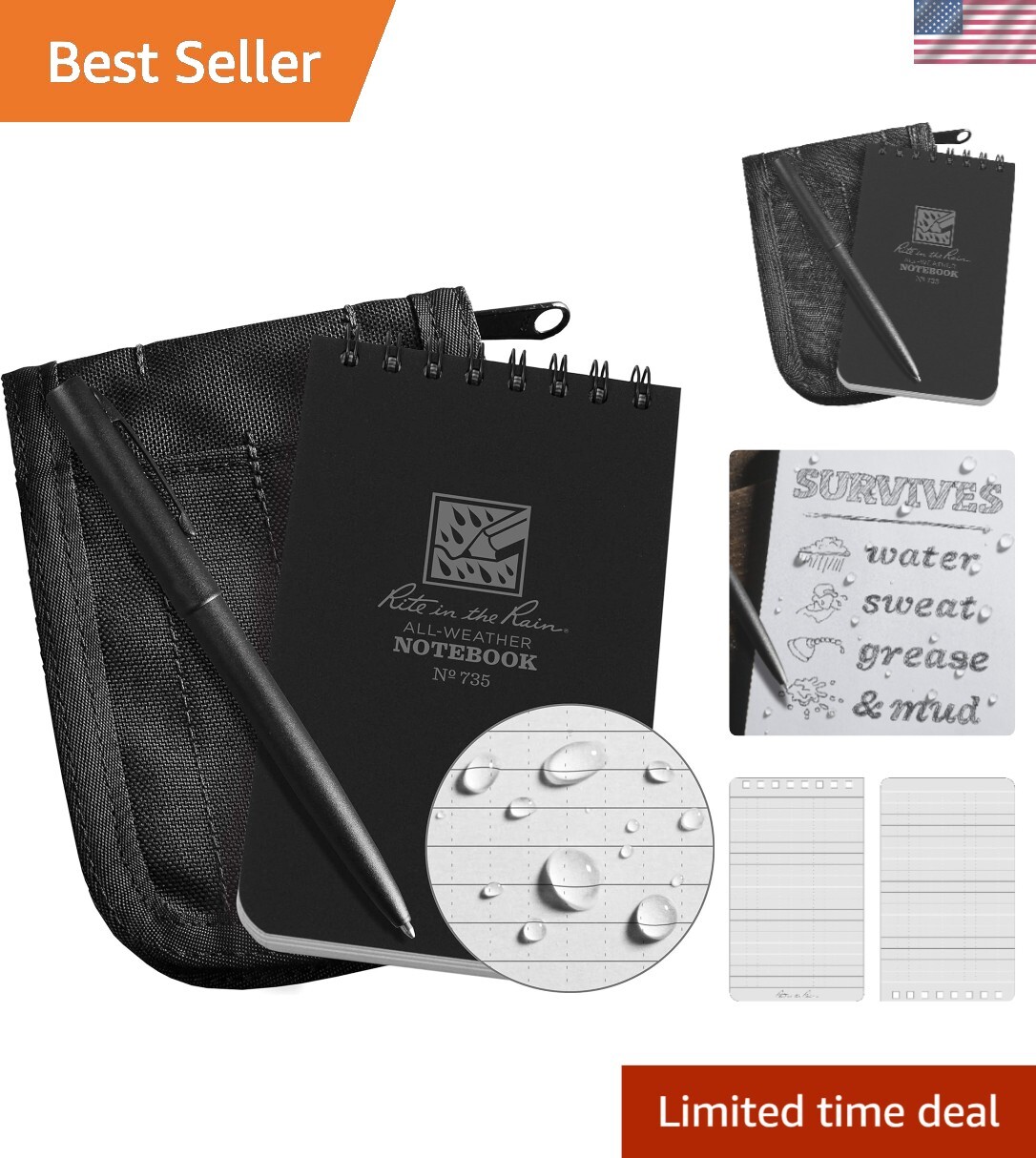 Weatherproof 3″ x 5″ Notebook & Pen Kit – Durable CORDURA Cover Included
